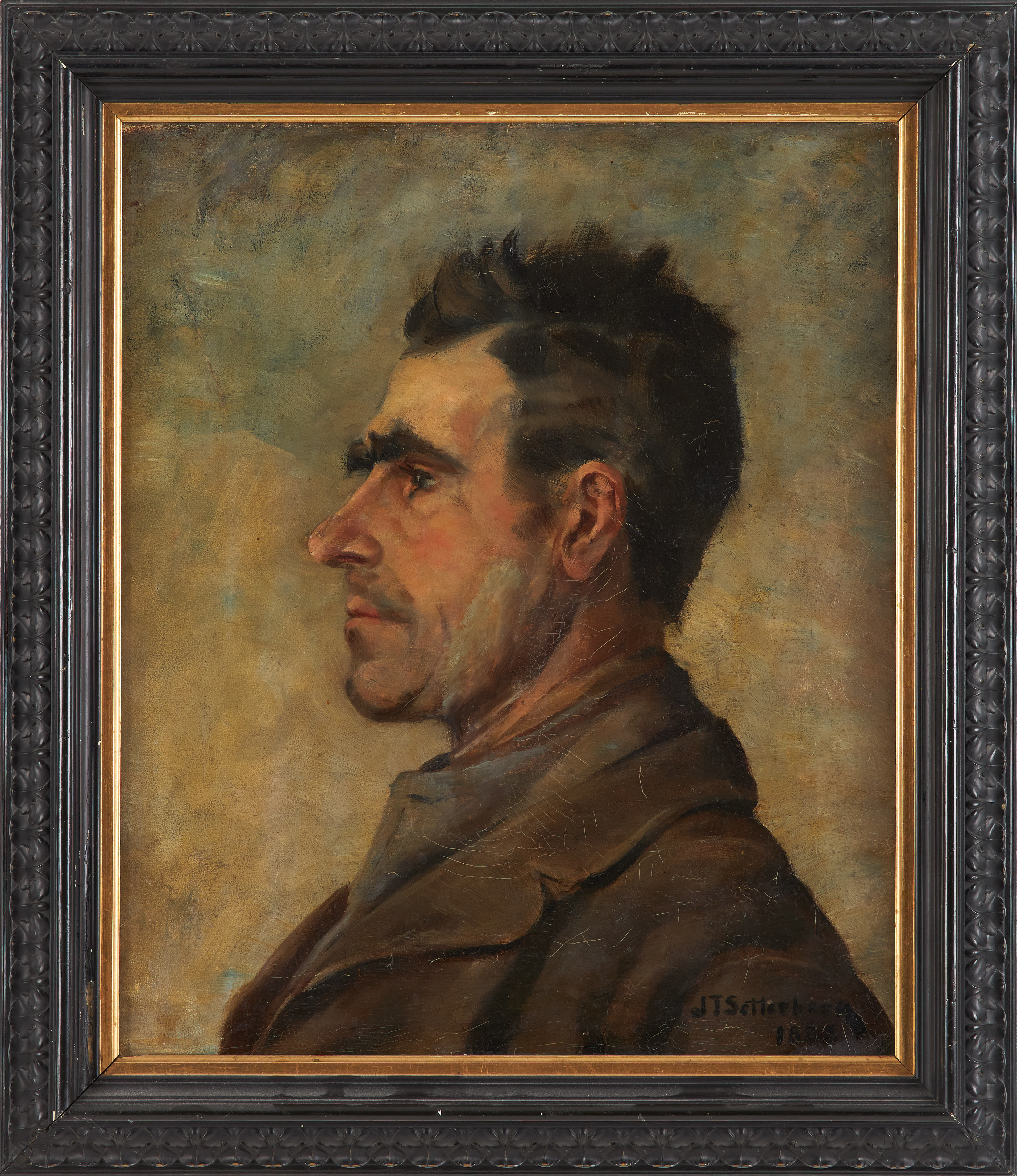 JAMES TITUS SETTERBERG. Porträtt av man i profil, olja på duk, signerad och daterad JT Setterberg 1882.