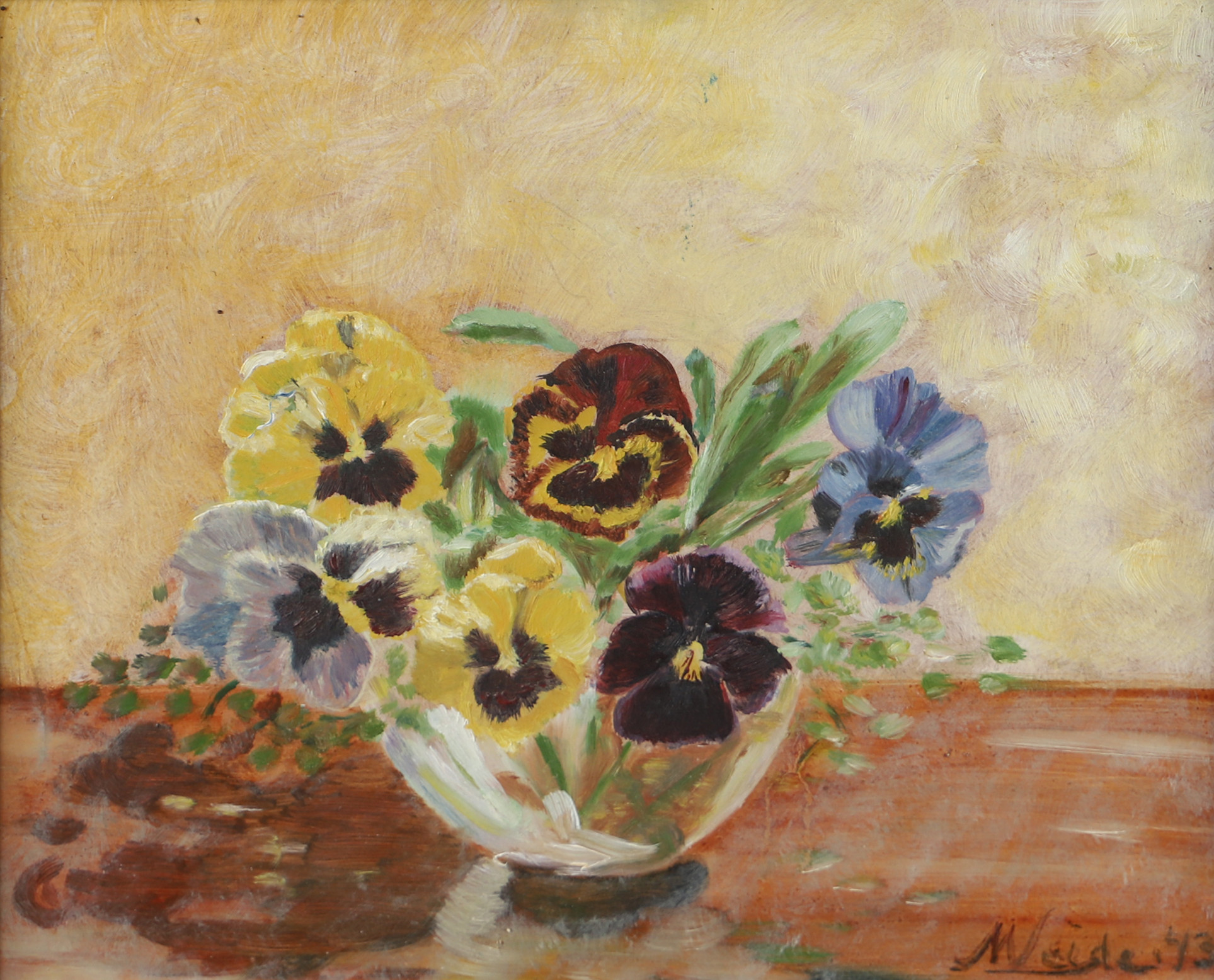 OIDENTIFIERAD KONSTNÄR. Blomsterstilleben, olja på pannå, otydligt signerad.