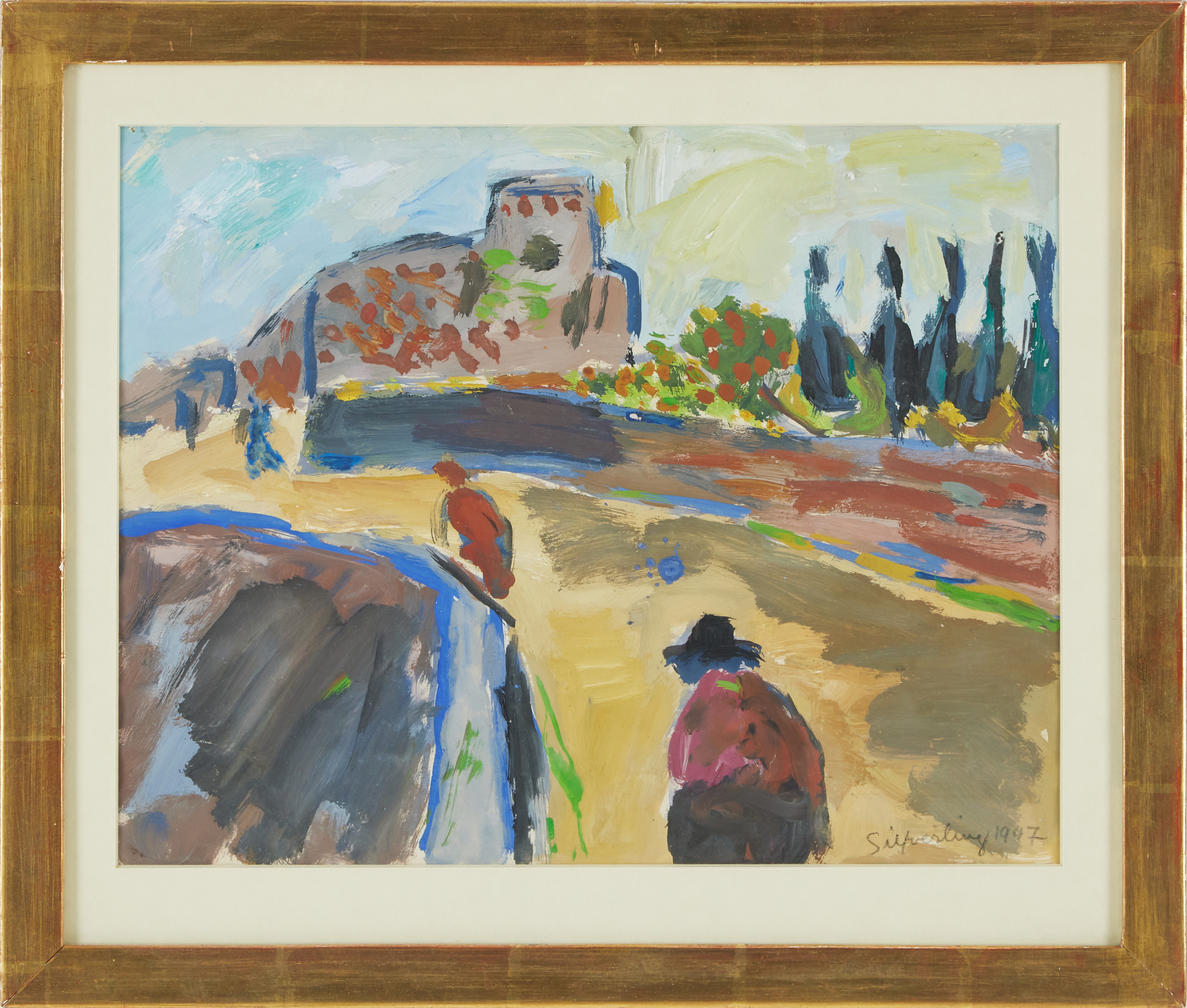LILLY SILFVERLING  (1909-1980). Landskap, gouache på papper, signerad i blyerts, Silfverling 1947.
