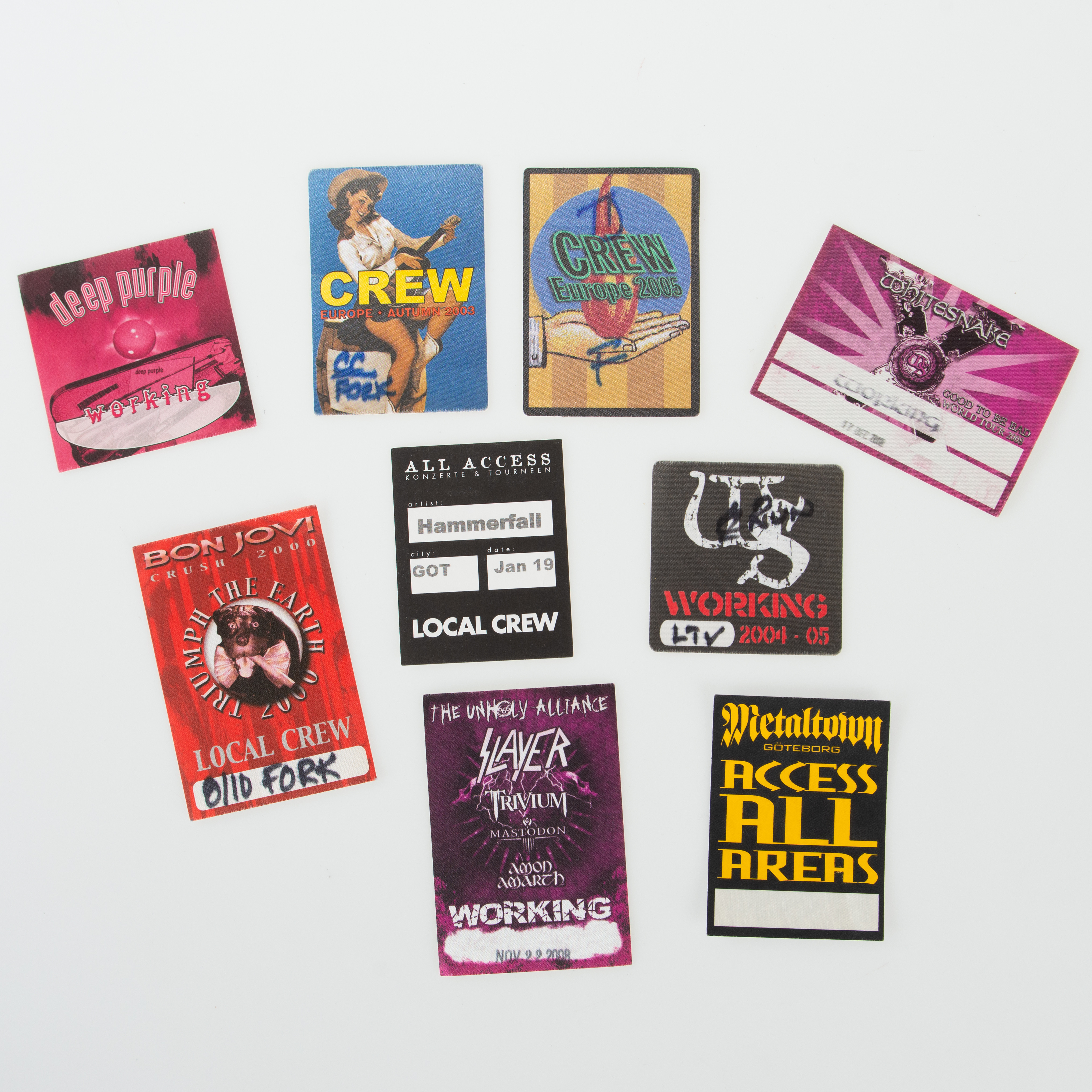 BACKSTAGE PASS, WHITESNAKE, BON JOVI, DEEP PURPLE M.FL. KONSERTER UNDER 80-00 TALET, ULLEVI SAMT SCANDINAVIUM.