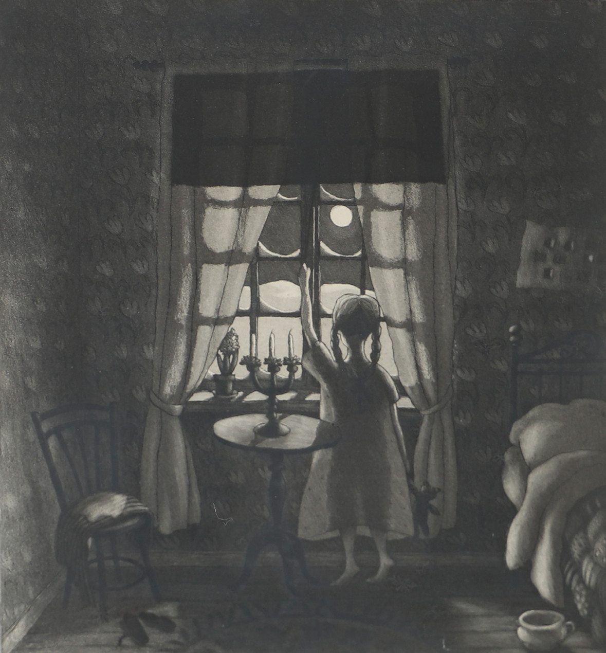 CHRISTINA RINGSBERG. "Vinternatt", etsning, signerad -70.