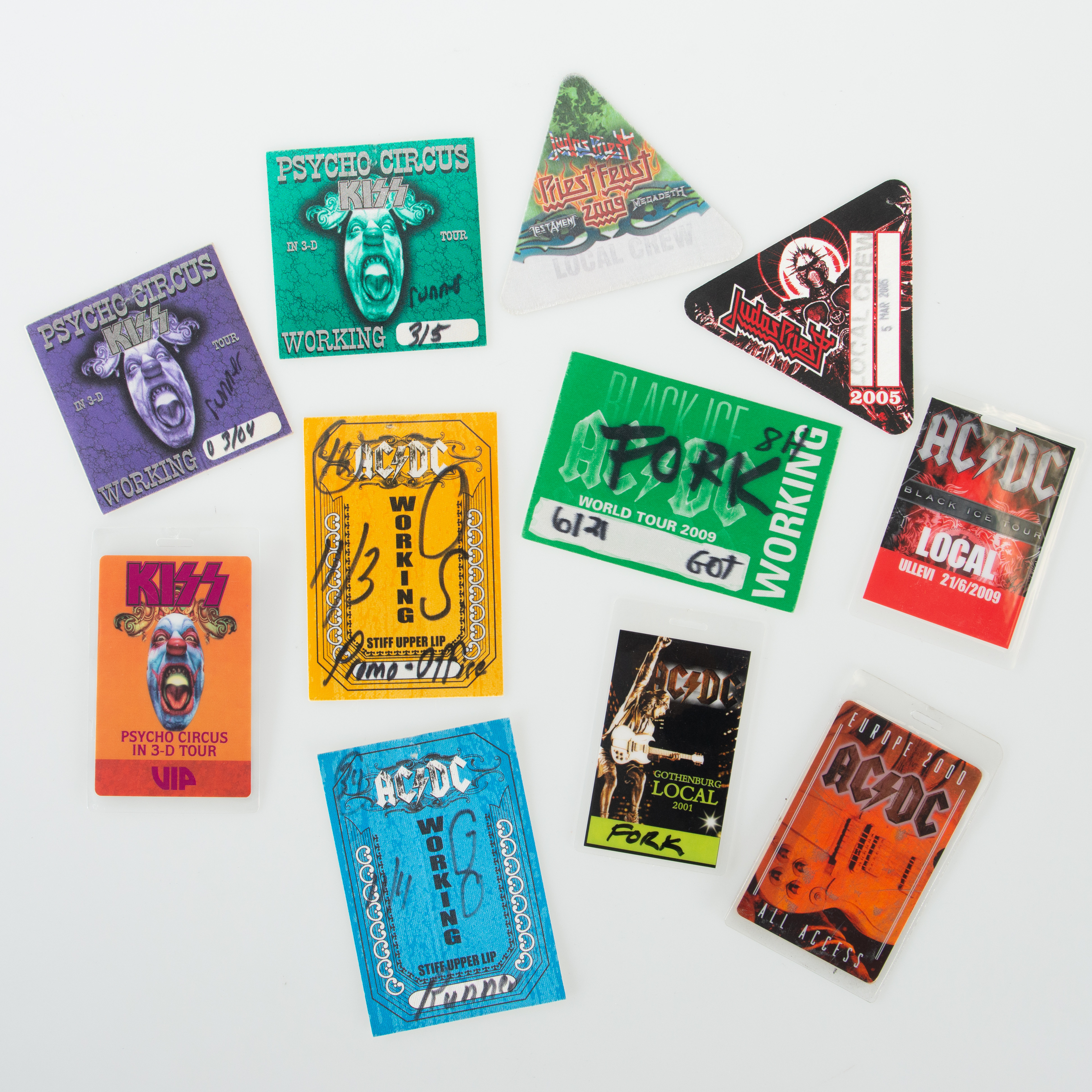 BACKSTAGE PASS, KISS, AC/DC, JUDAS PRIEST, KONSERTER UNDER 80-00 TALET, ULLEVI SAMT SCANDINAVIUM.