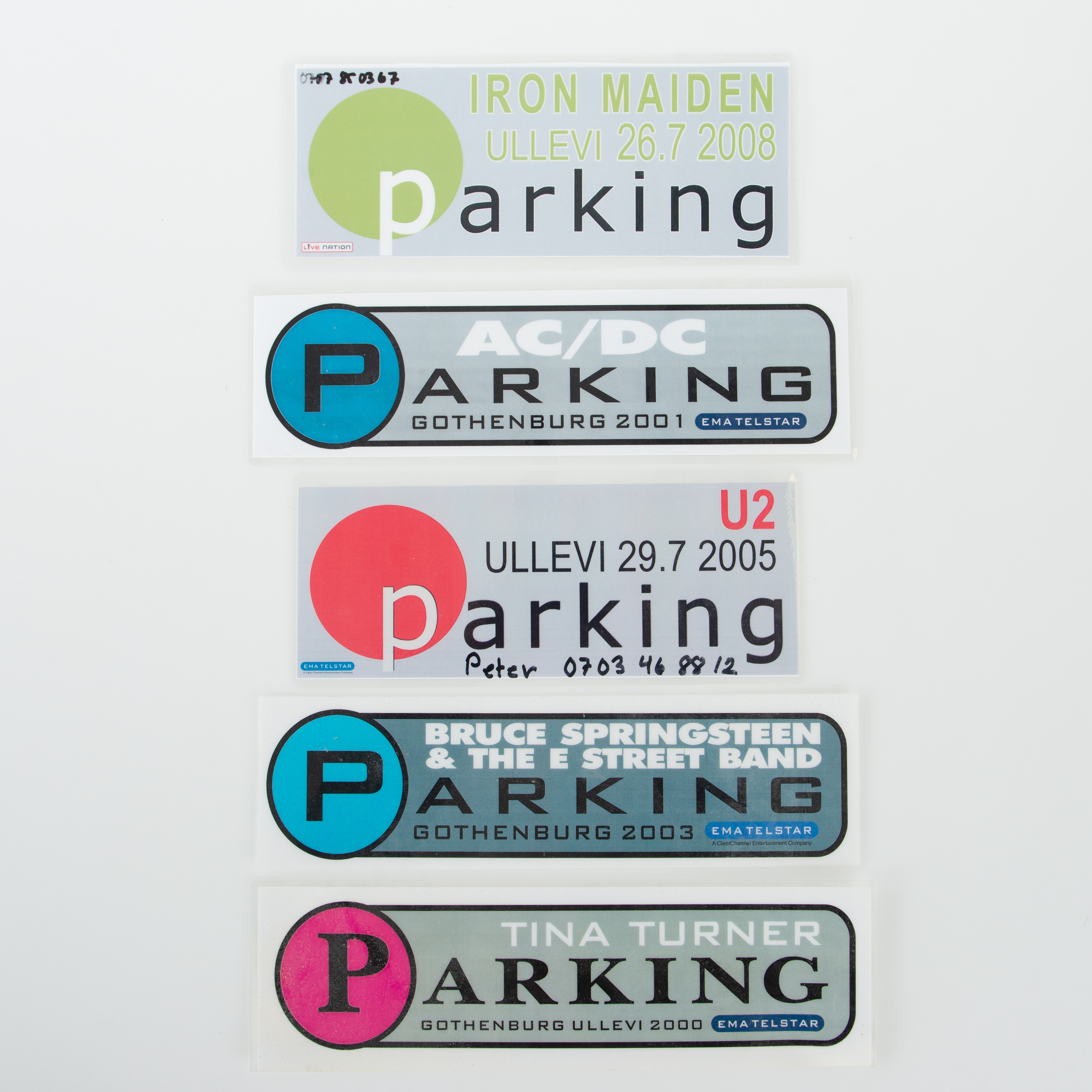 PARKERINGSSKYLTAR ULLEVI, TINA TURNER, U2, AC/DC, IRON MAIDEN, BRUCE SPRINGSTEEN.