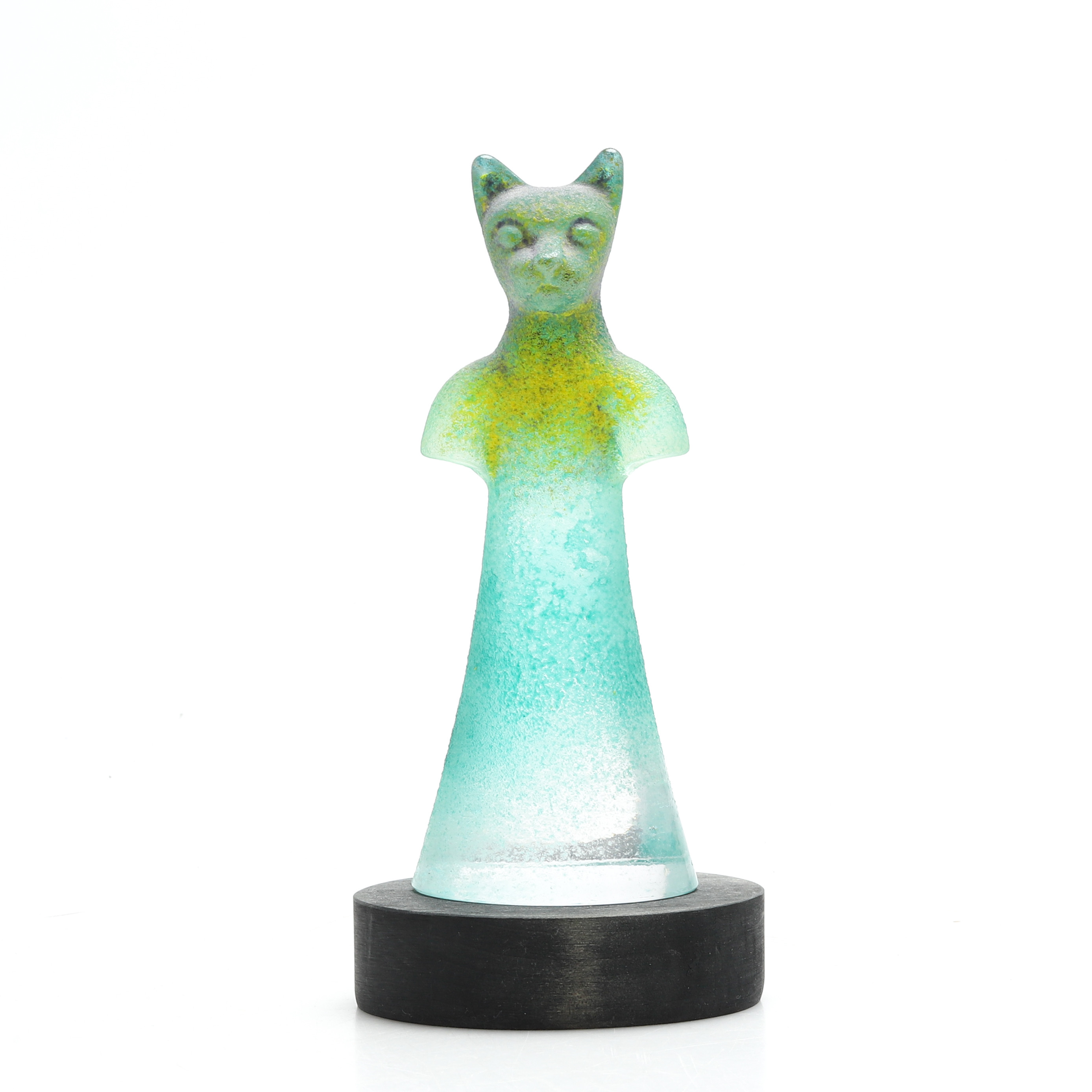 KJELL ENGMAN. Skulptur, glas, katt, ur serien "Well", 90130, signerad, Kosta Boda.
