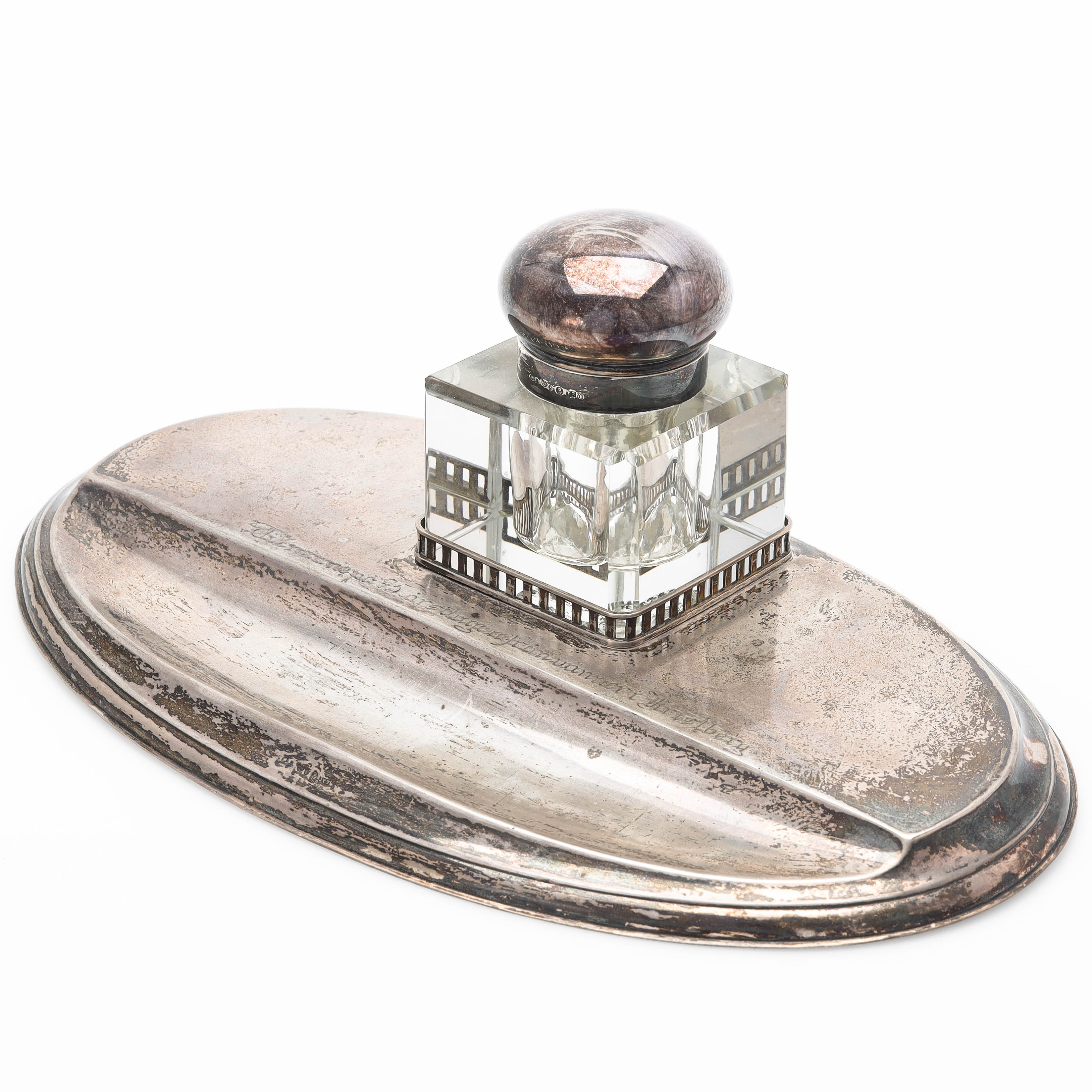 SKRIVSTÄLL med BLÄCKHORN, 2 delar, silver, GAB, Stockholm 1925.