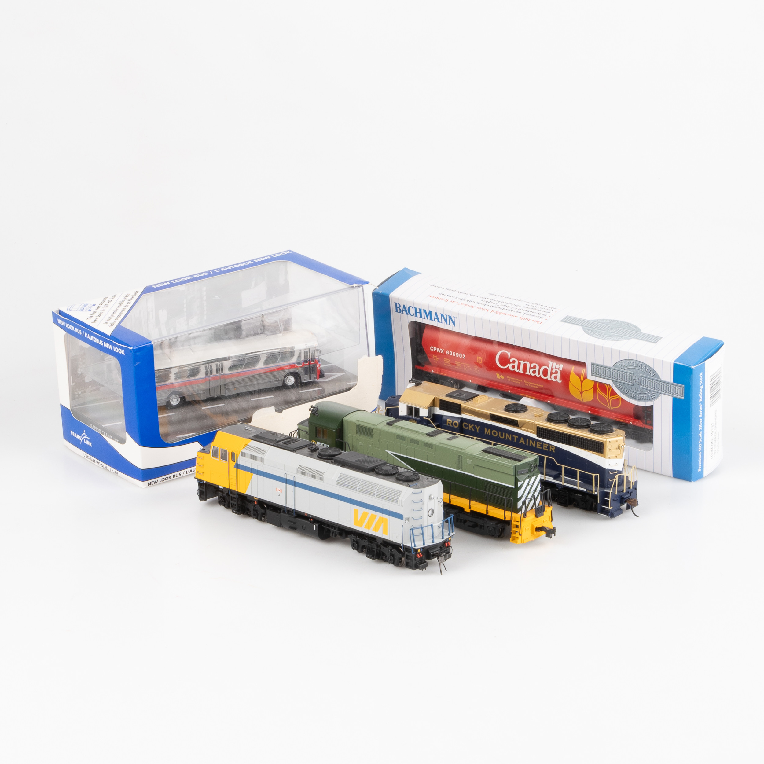 SAMLING LOK MM, 5 delar, Bachman Silver Series, Kato, Rapido Trains, "Rocky Mountaineer", H0.