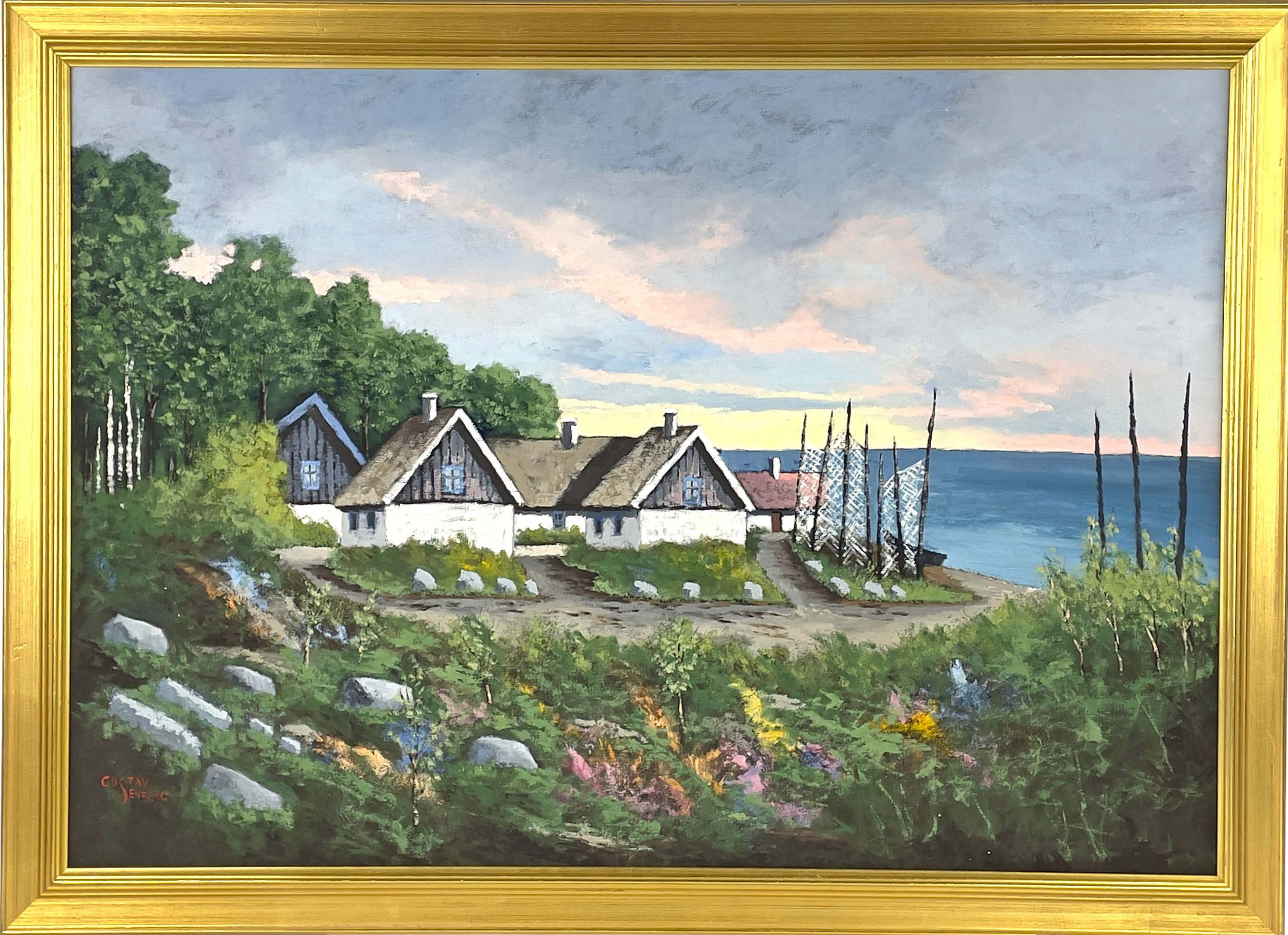 GUSTAV STENBERG ( F. 1924), olja på duk, "Gammal gård, Österlen, Skåne", signerad, även signerad a tergo.