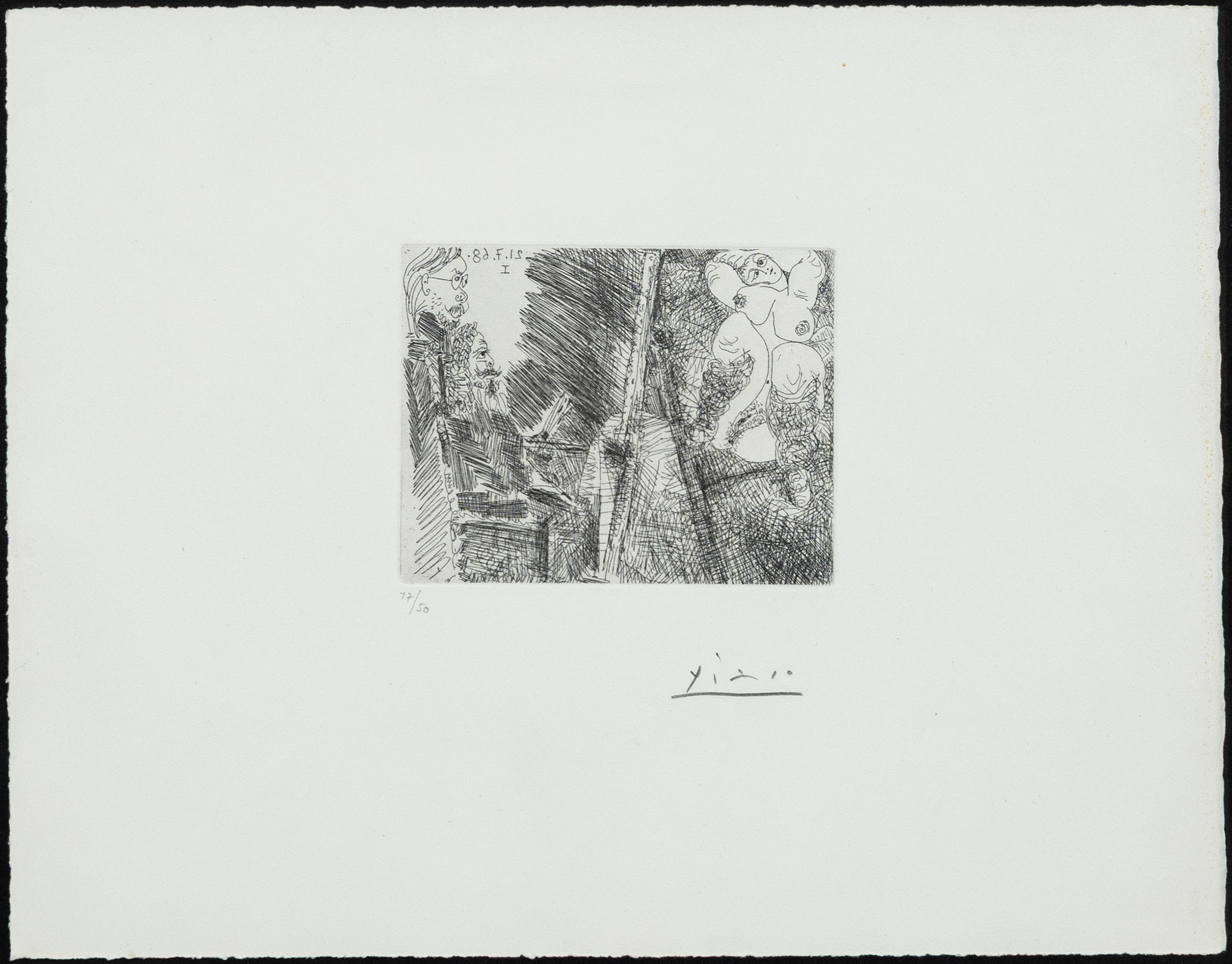 PABLO PICASSO. "Peintre et Modèle en Guêtres de danse", ur "Series 347", etsning, signerad med blyerts, numrerad och daterad, 17/50, 1968.
