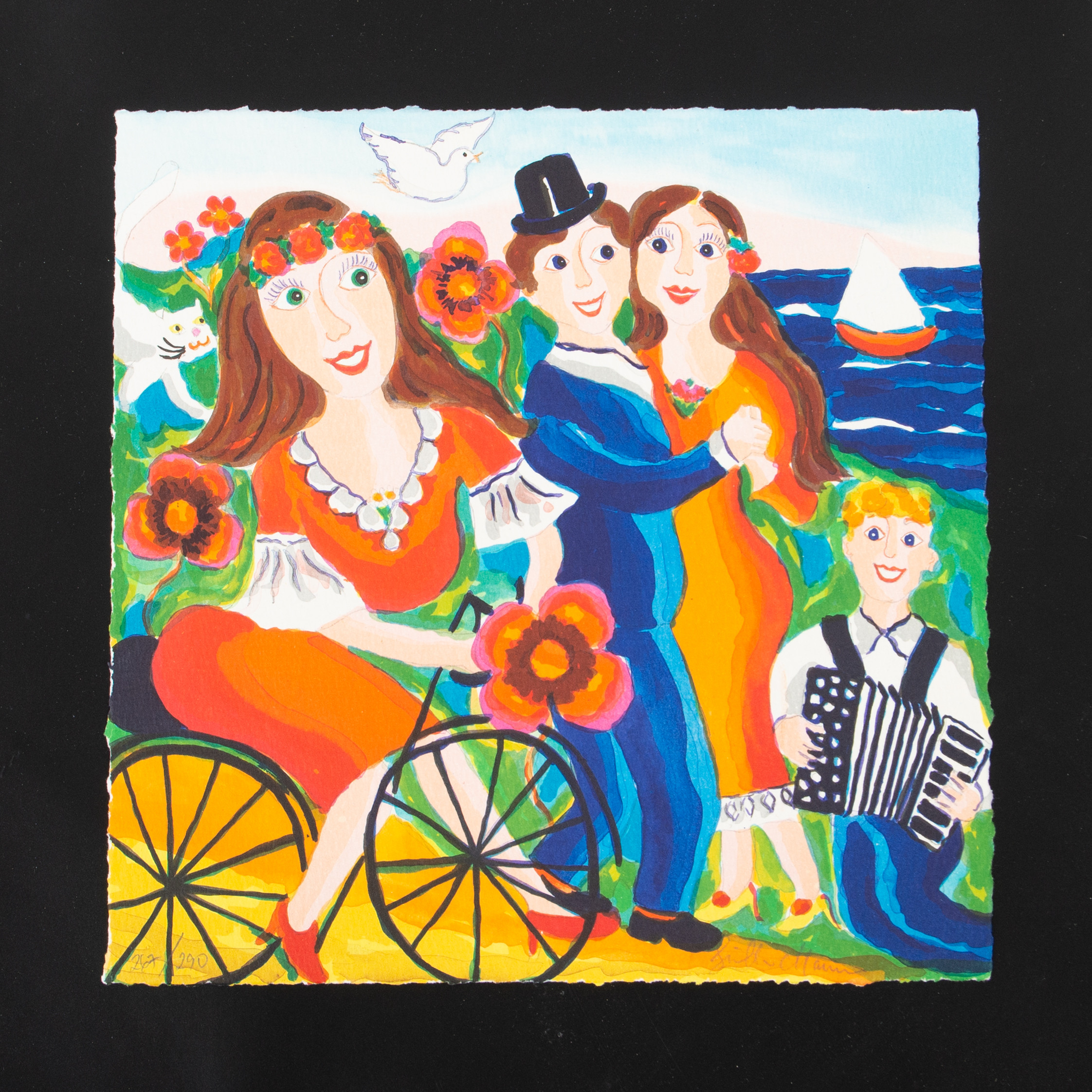 GUNILLA MANN. Färglitografi, "Dans i sommarkväll".