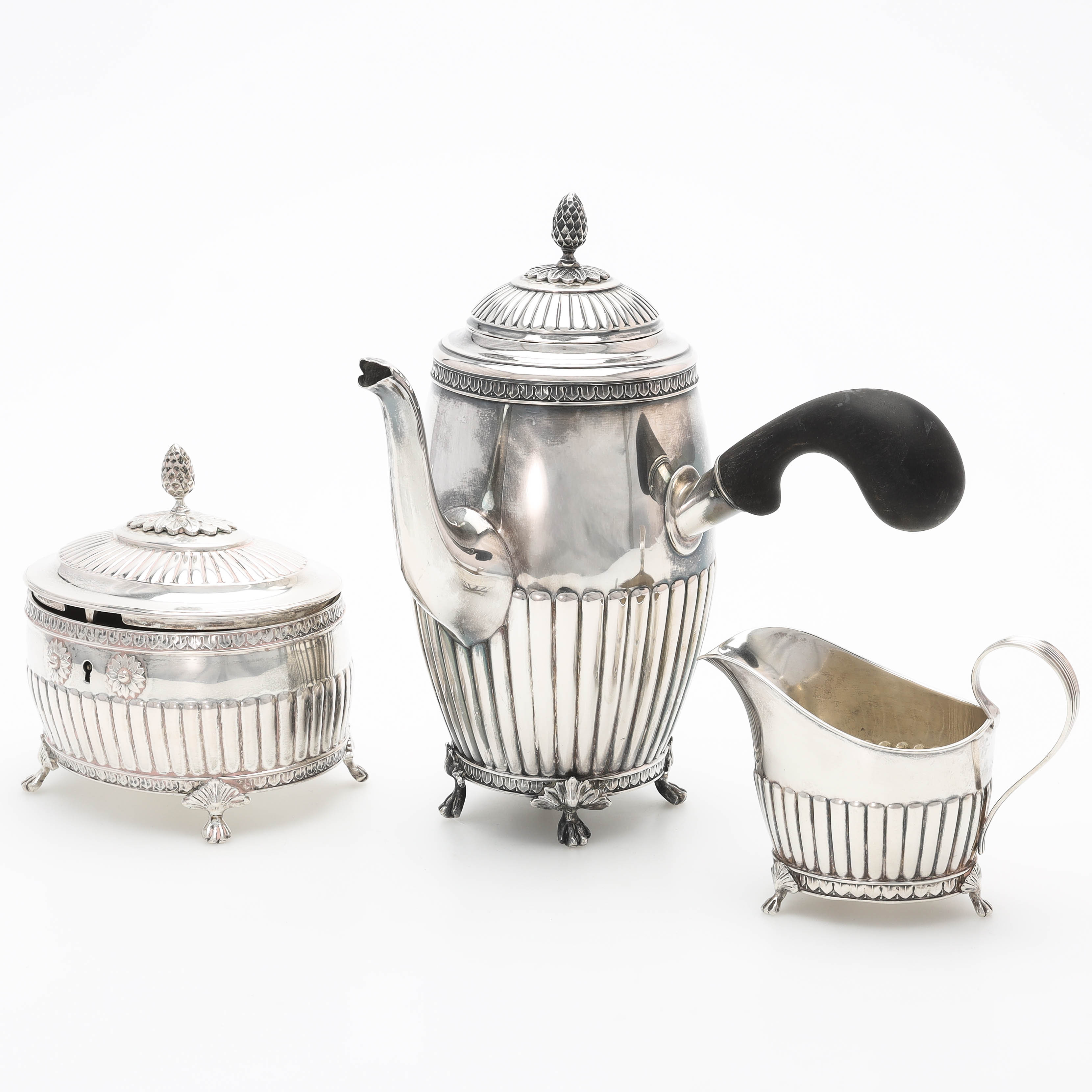KAFFESERVIS, 3 delar, silver, empirestil, David Andersen & Co, Stockholm 1909.