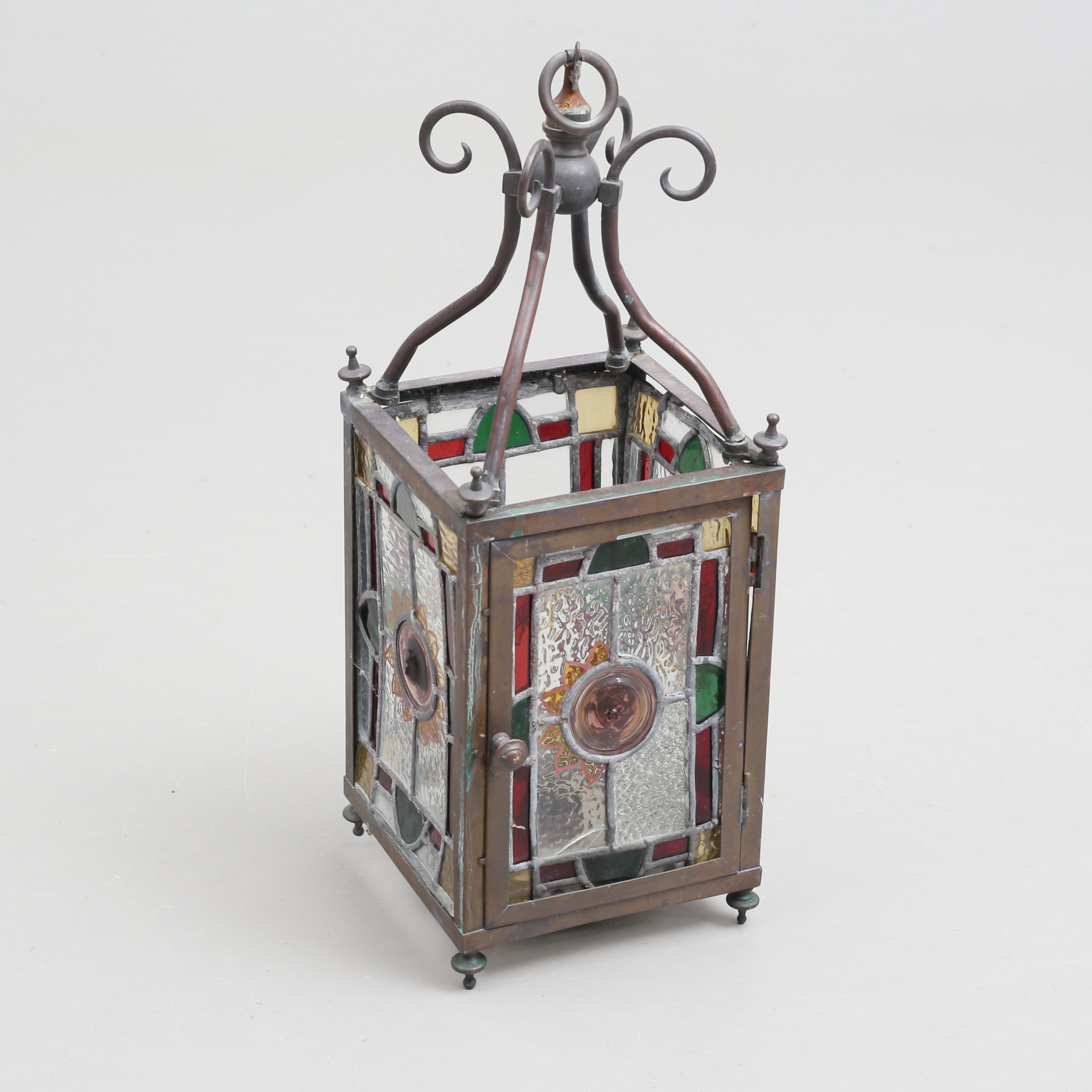 LYKTA, metall med blyinfattat glas, 1800/1900-tal.