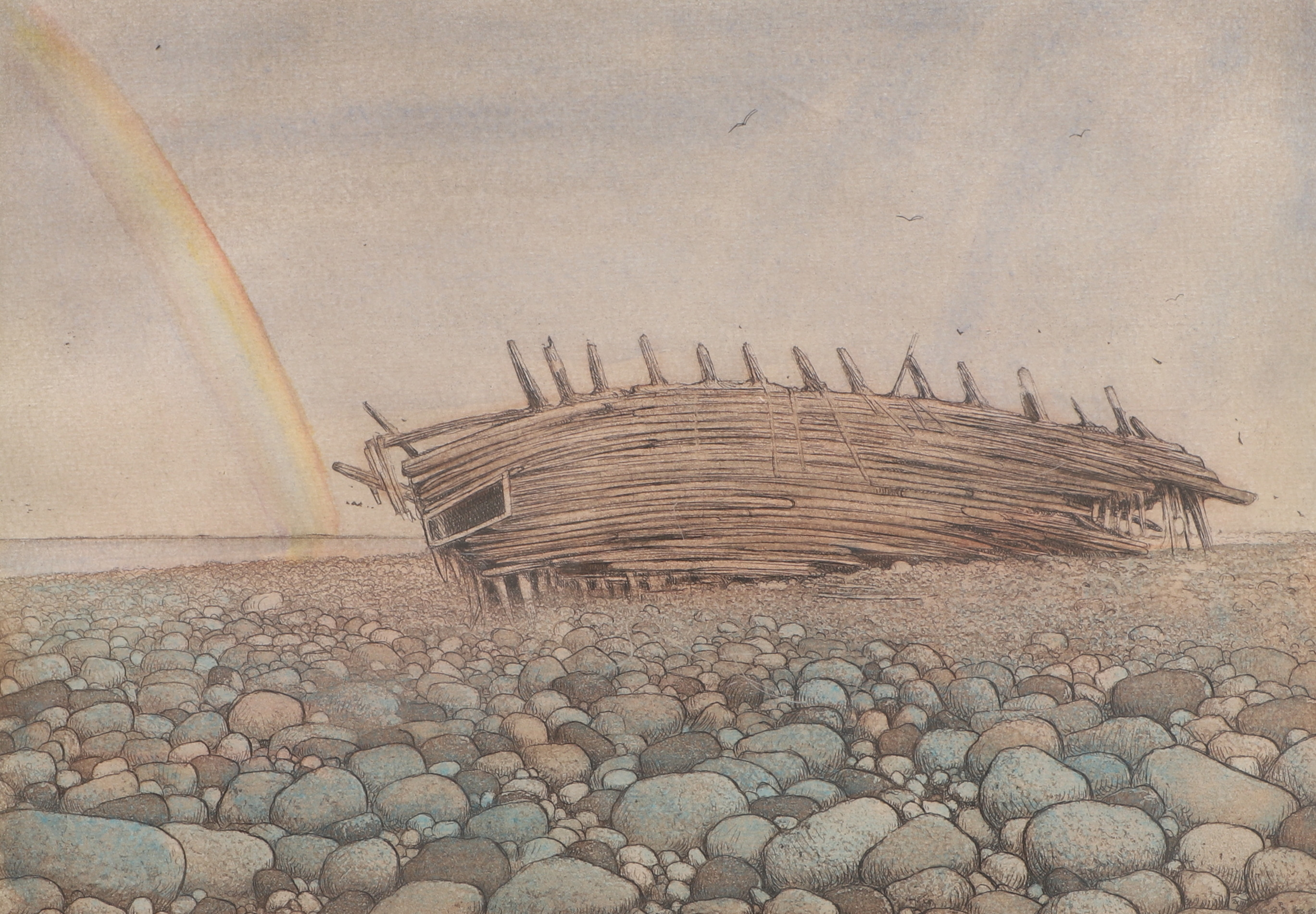 CAI SELANDER. Handkolorerad originaletsning, "Regnbågen", numrerad 7/75, signerad, E.T, daterad -87.