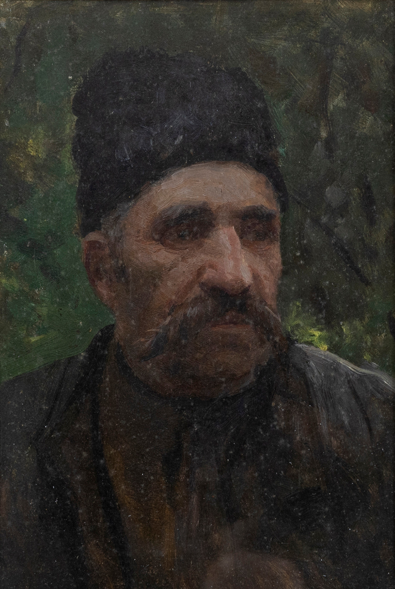 OKÄND KONSTNÄR. Porträtt av Kozak, olja på duk, till synes osignerad, 1800/1900-tal.