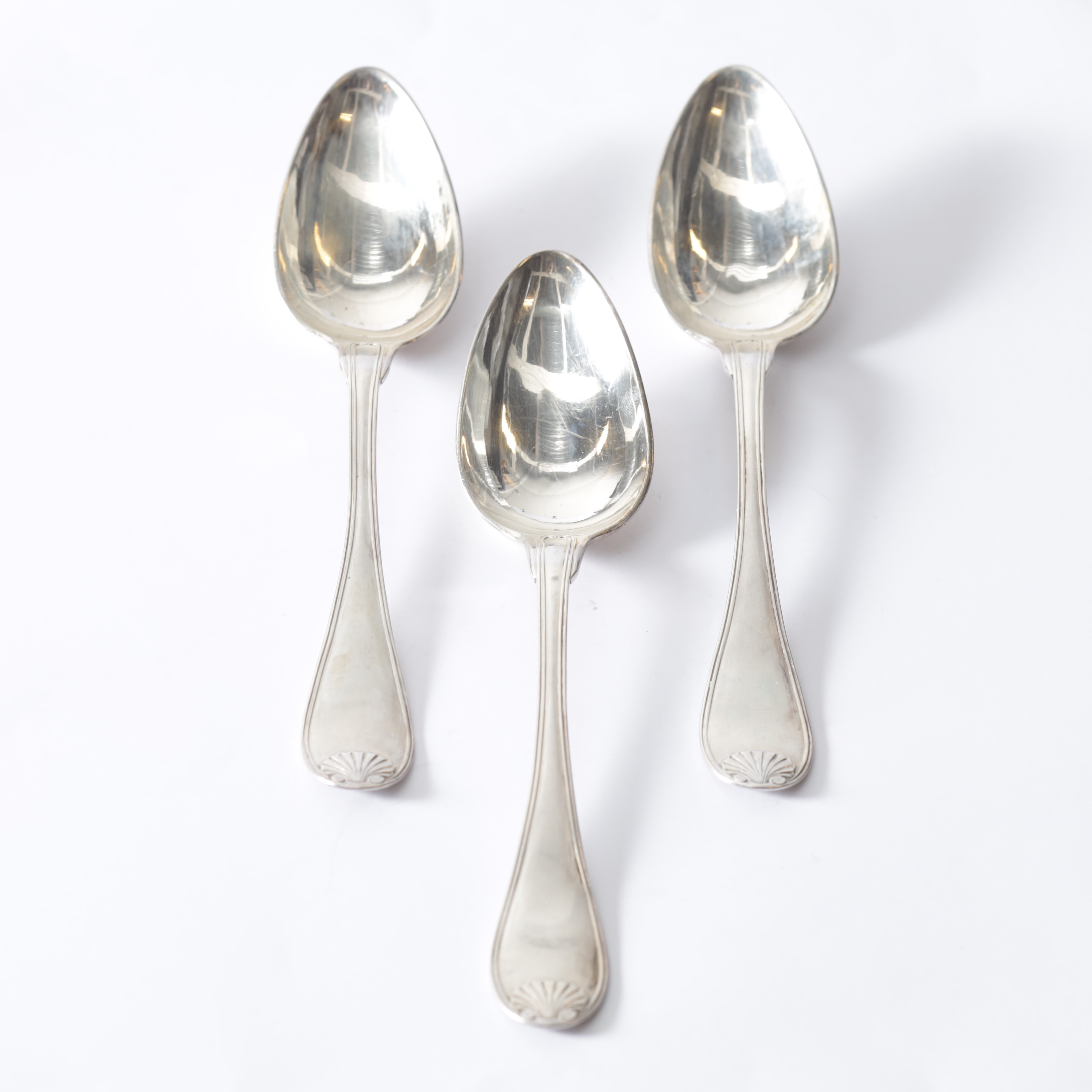 JOHAN PETTER GRÖNVALL. skedar, 3 st, silver, Stockholm, 1821. Totalvikt ca 212,3 gram.
