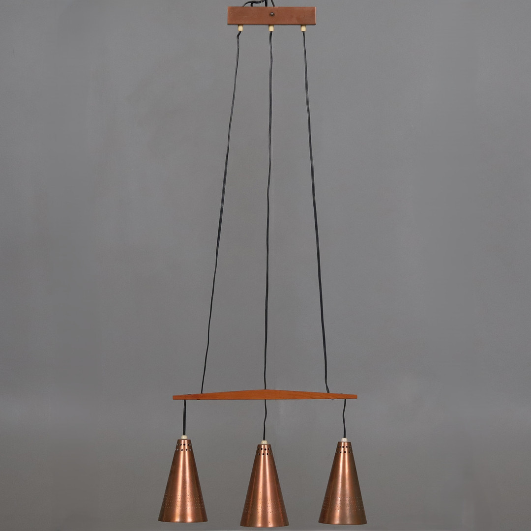 TAKLAMPA, teak och koppar, 1950/1960-tal.
