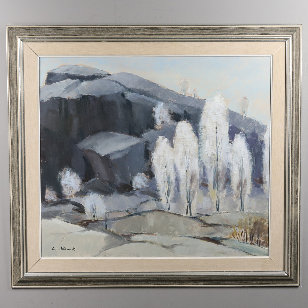 GUNNAR STÅLBRAND (SVERIGE, 1925-2006). Olja på pannå, "Frostlandskap", signerad och daterad -59.
