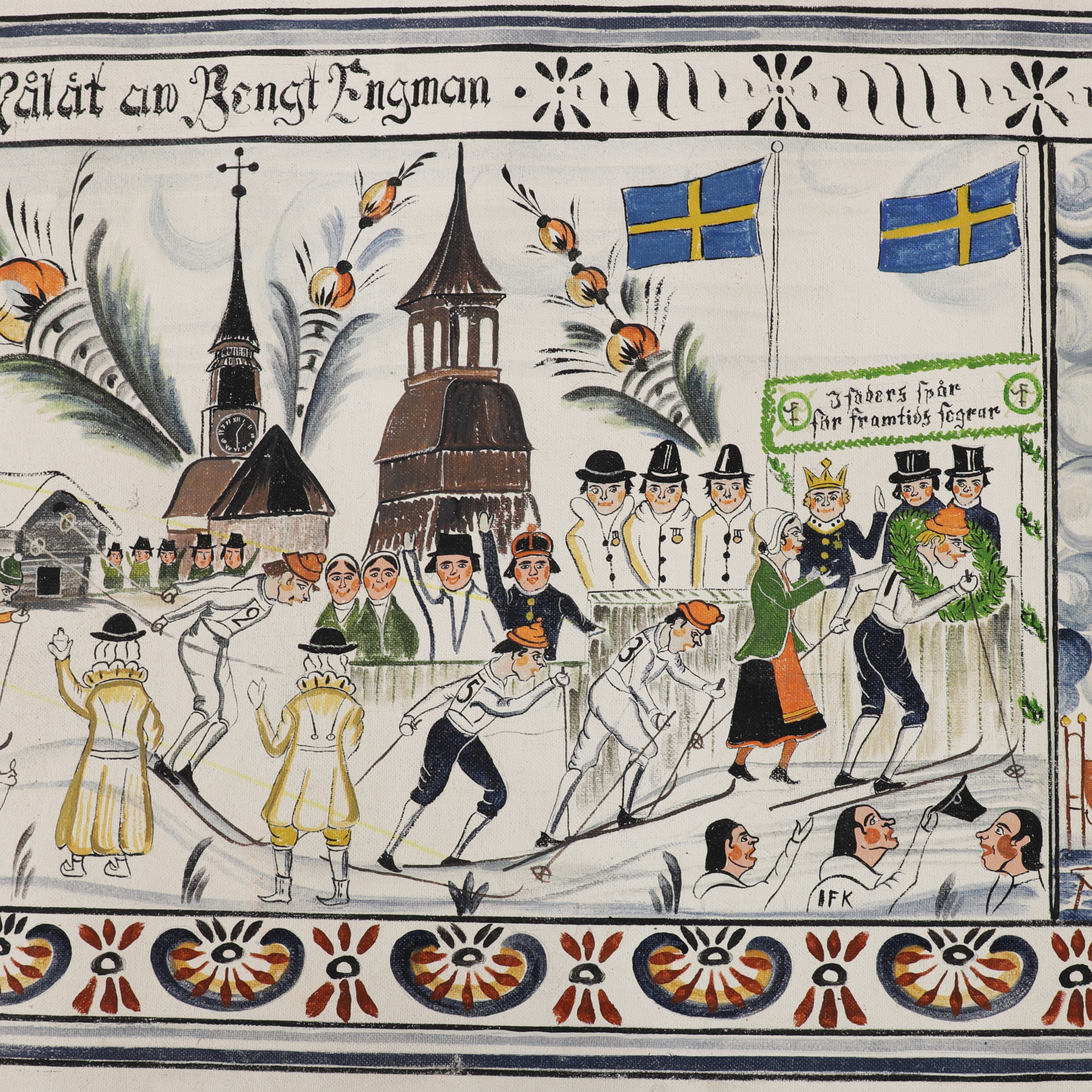 BENGT ENGMAN. Kurbitsmåleri, "Vasaloppet", signerad.