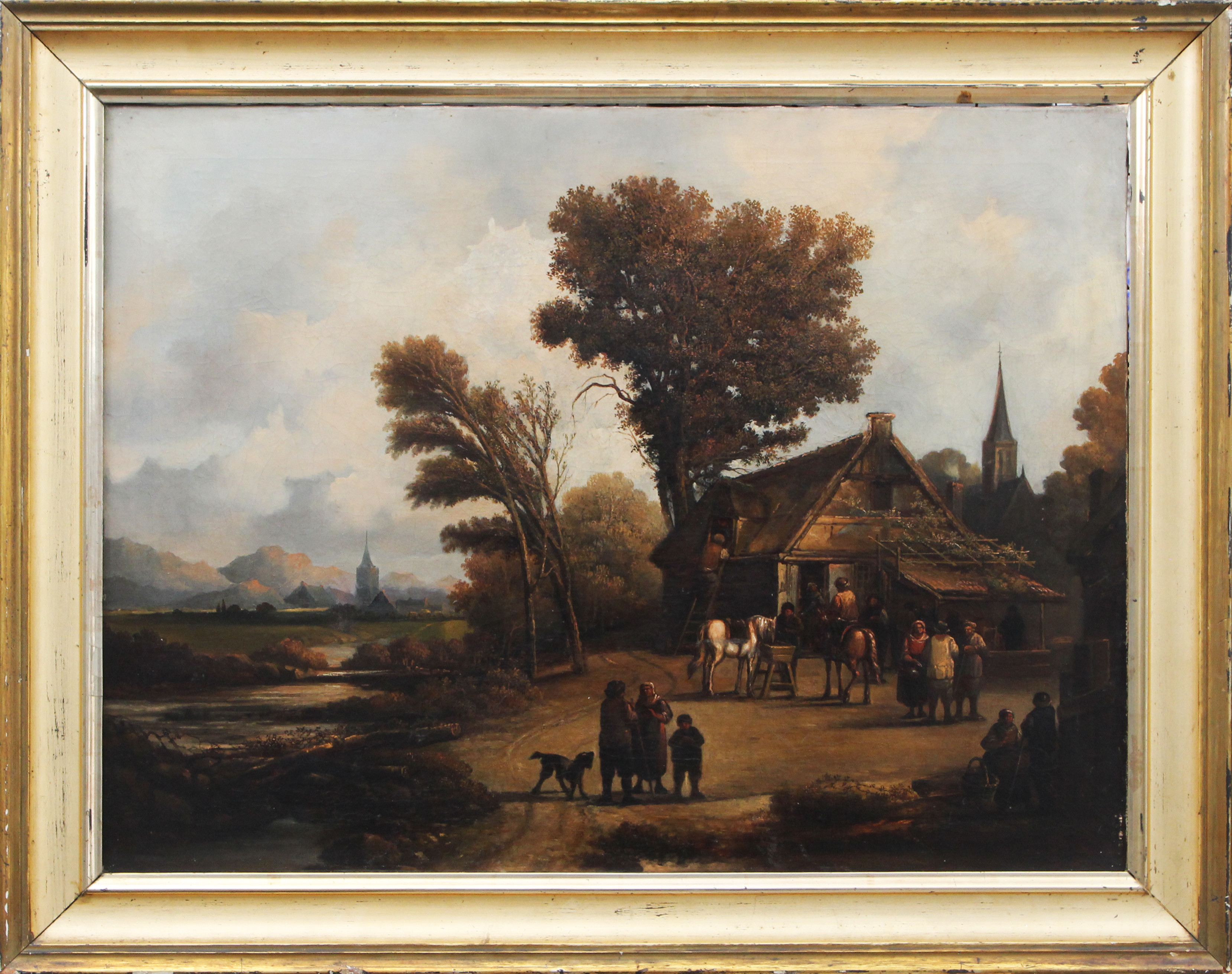 OKÄND KONSTNÄR. OLJA, på duk, Gårdsmiljö, osignerad, 1800-tal.