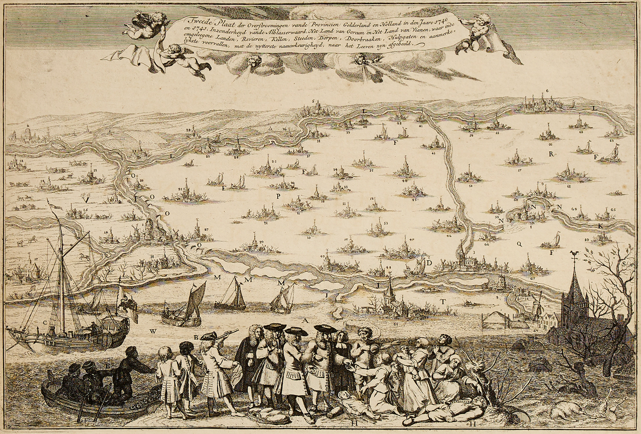 JAN SMIT (ca 1700-1750), (2) "Tweede Plaat der Overstromingen vande Provincien Gelderland en Holland...", och "Derde Plaat der Overstromingen inhoudende het Ryk Nimweegen...", 1741.