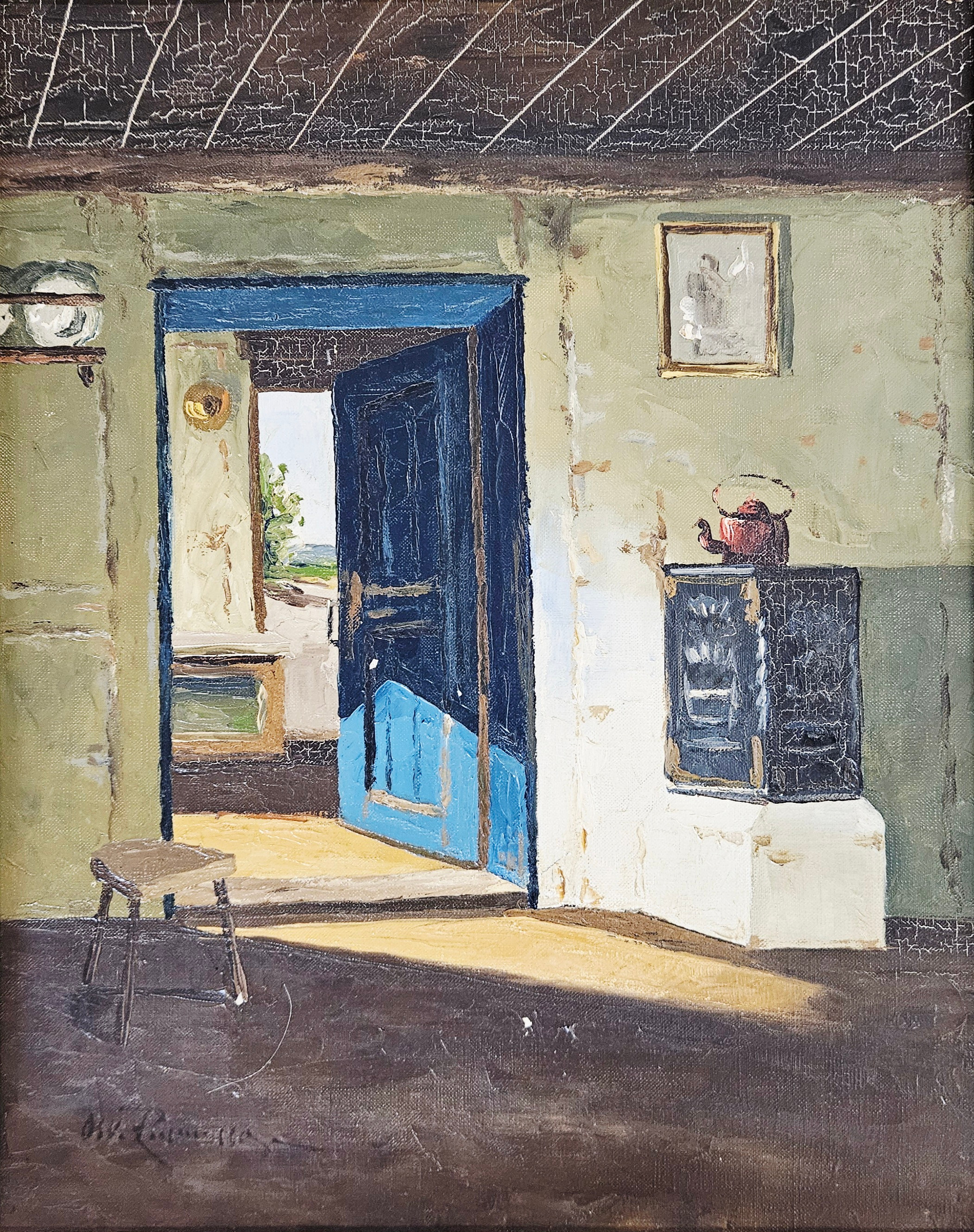 OSVALD RASMUSSEN. Rumsinteriör. Olja på duk, signerad Osv. Rasmussen.