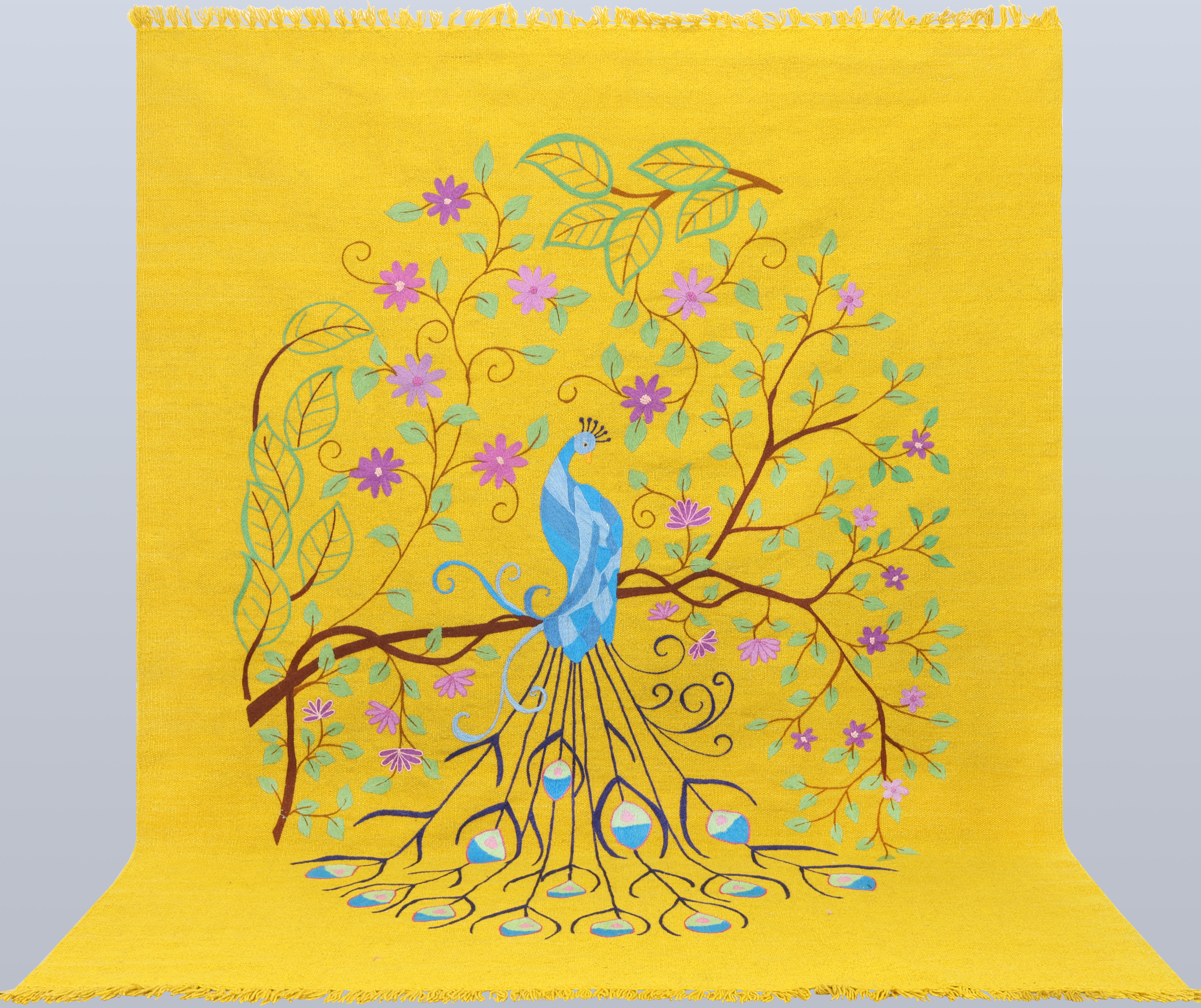 ORIENTMATTA, handvävd, kelim, handbroderi, motiv med påfågel, ca 230x180 cm.