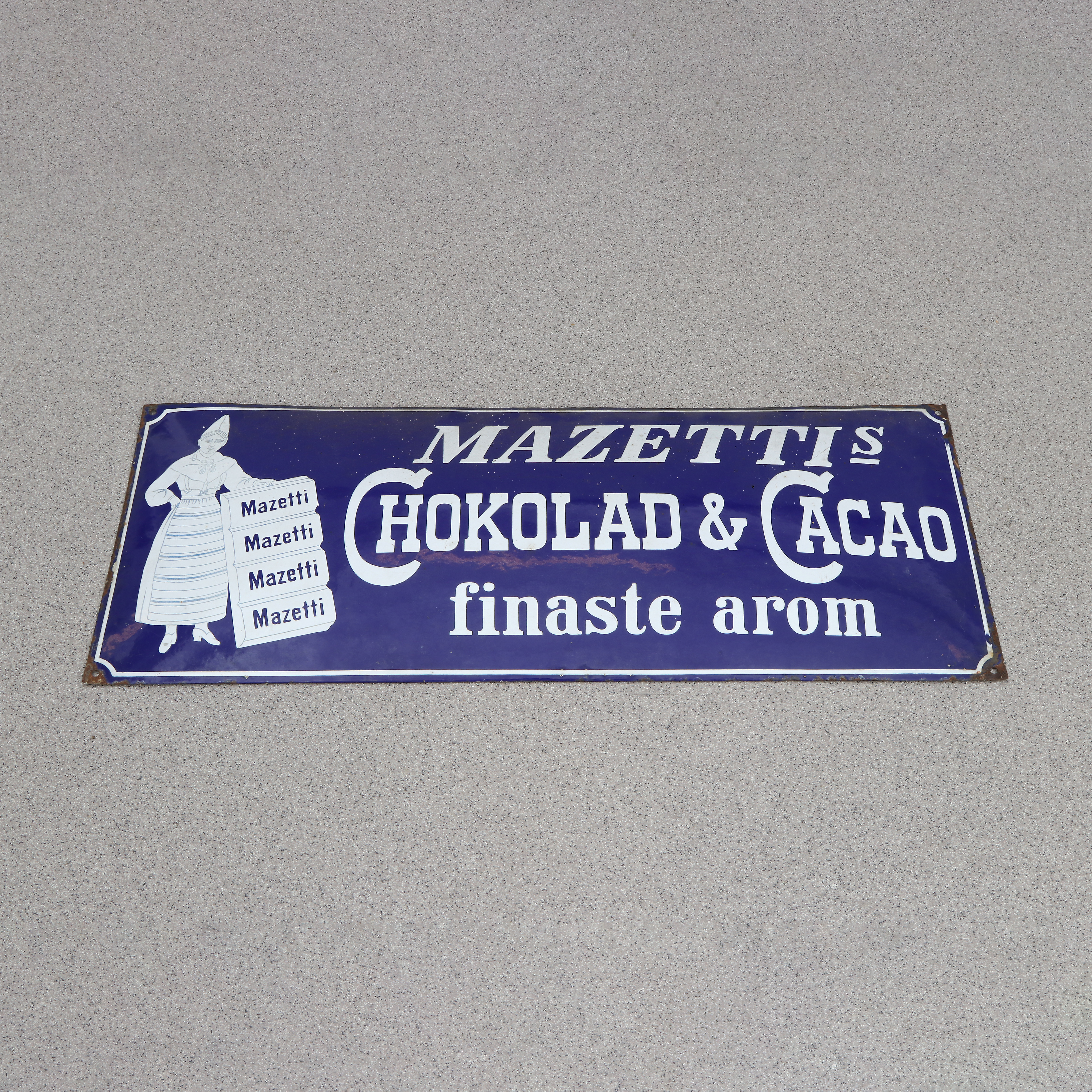 MAZETTI, EMALJSKYLT. Emaljerad plåt. 1900-tal.
