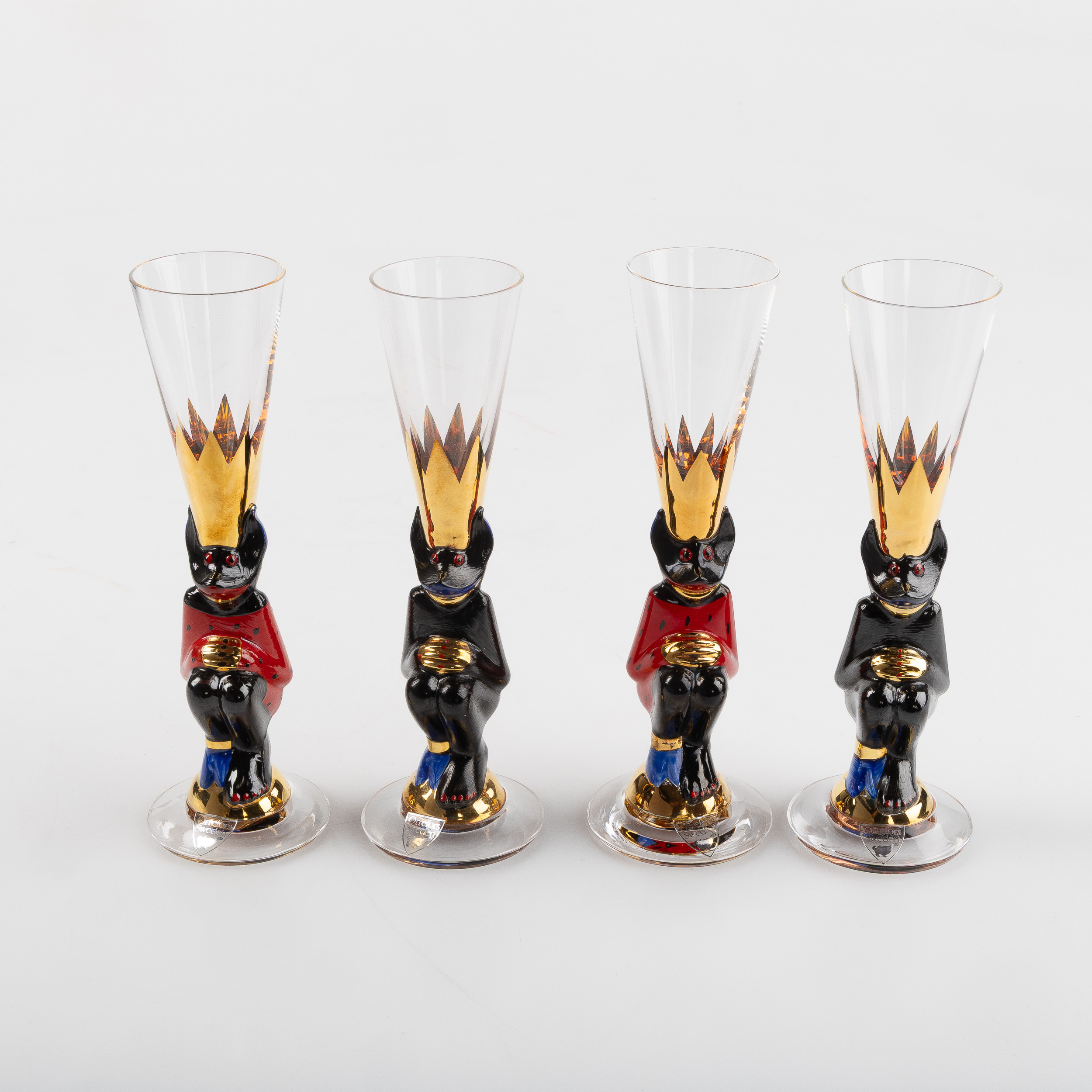 GUNNAR CYRÉN. "Djävulsglas", 4 st, Orrefors, Nobelservisen.
