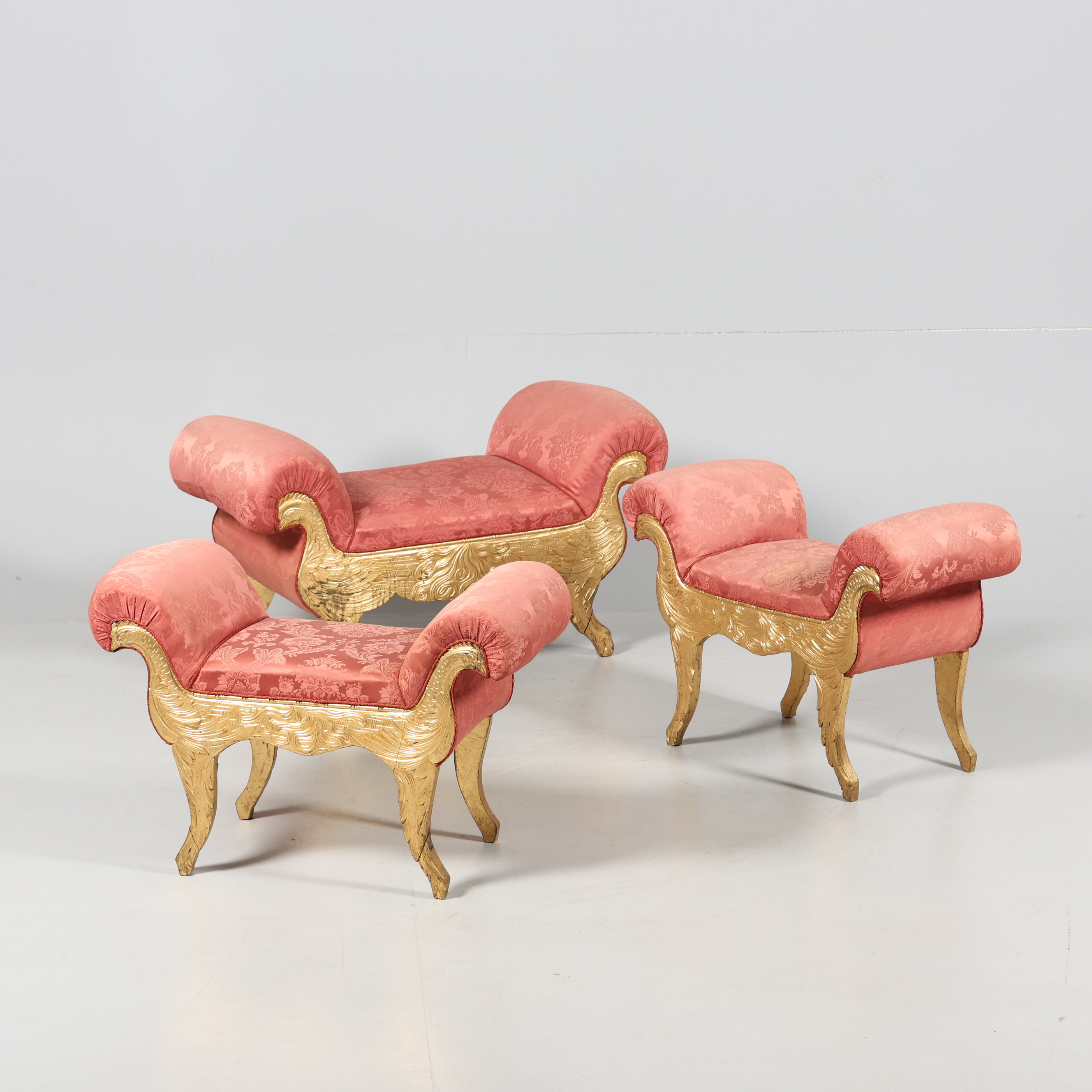 TABURETTER, 3 stycken, empire, 1800-tal.