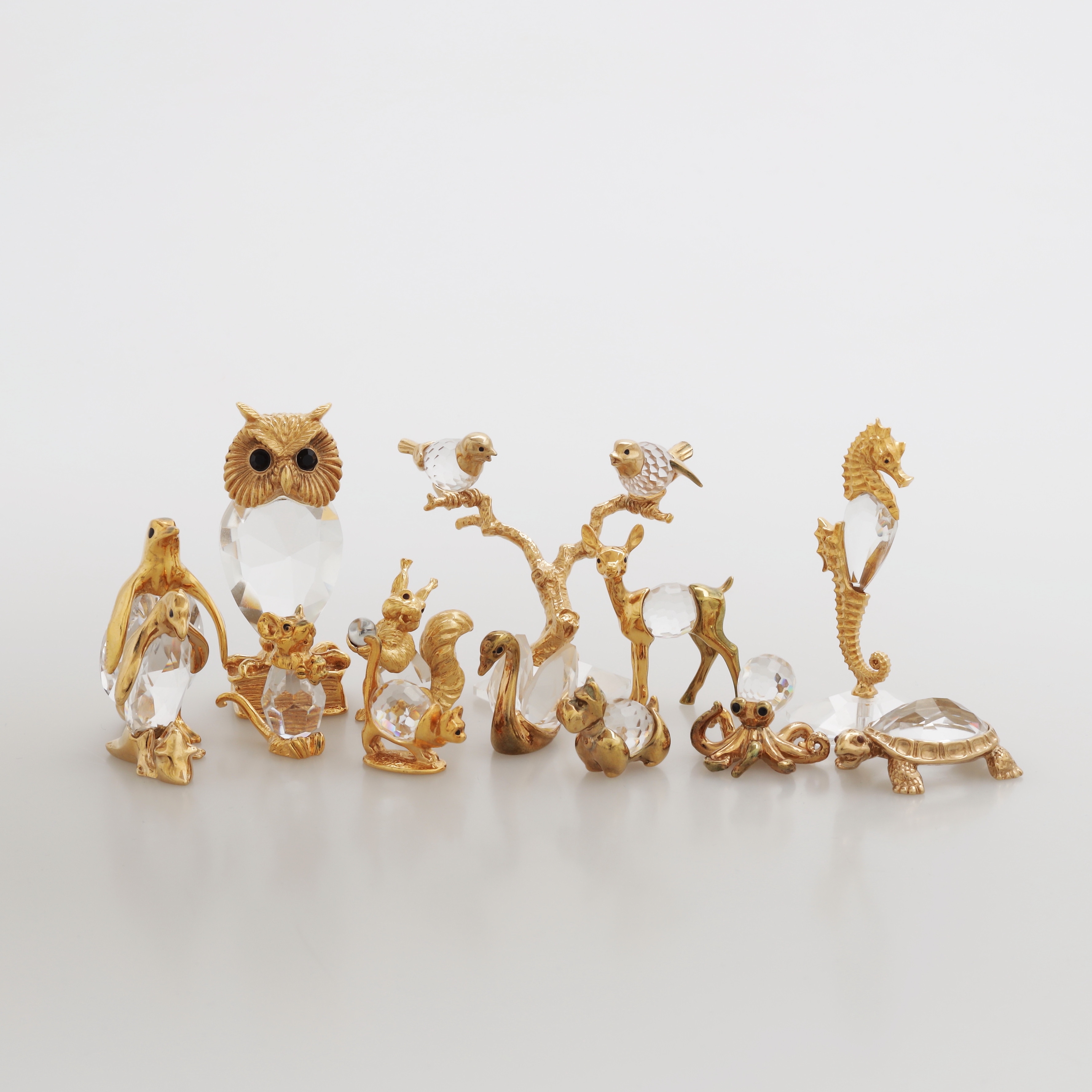 FIGURINER, 13 st, glas/metall, 1980-tal.