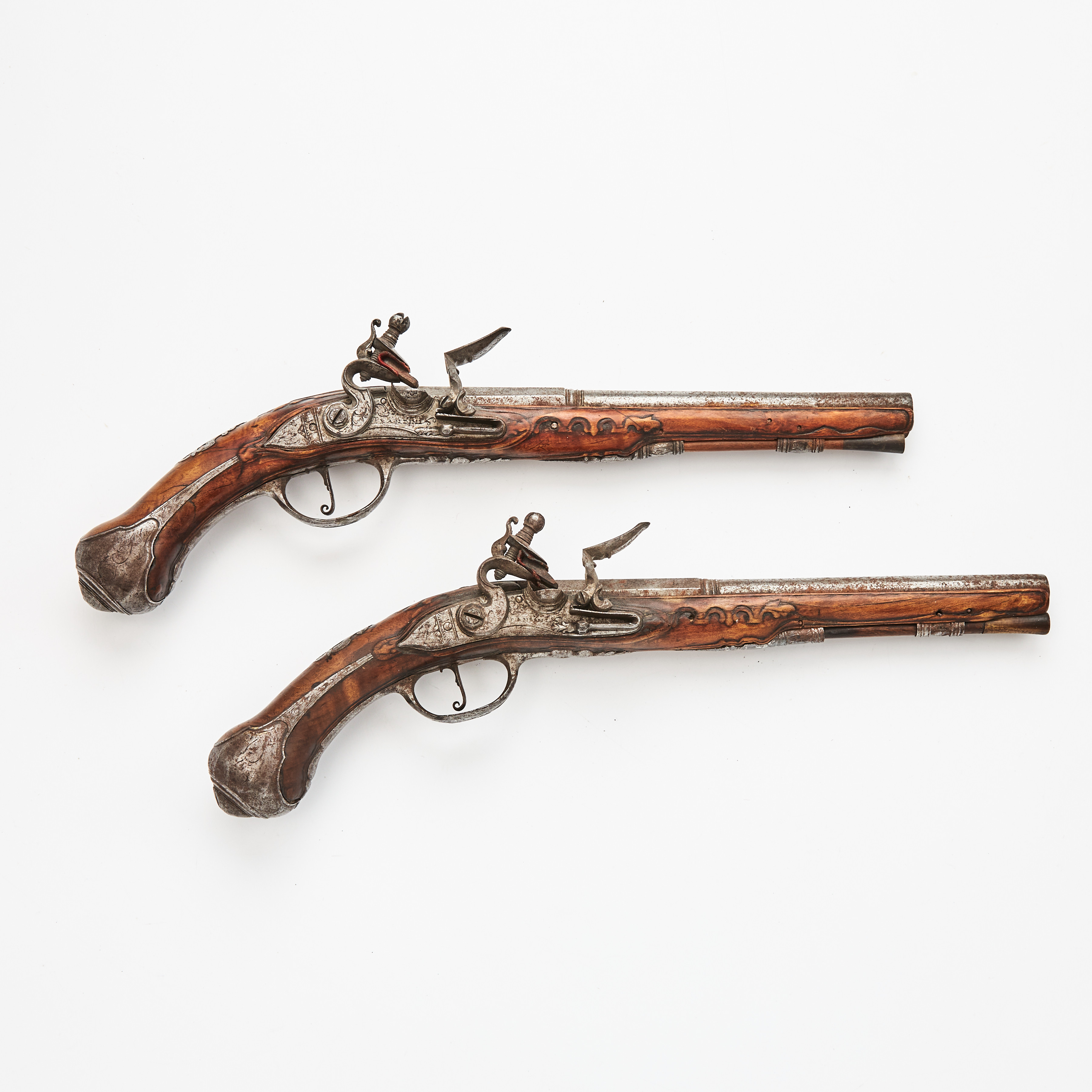 FLINTLÅSPISTOLER, ett par, sannolikt italienska, signerade Prandini.