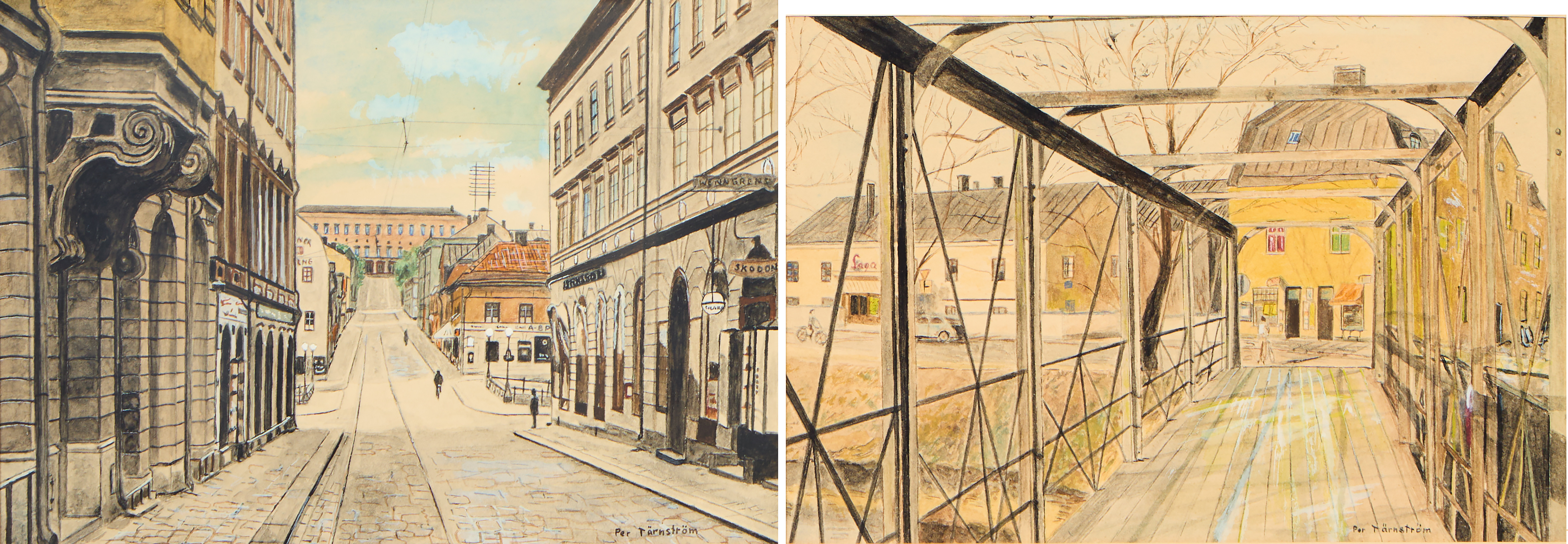 PER TÄRNSTRÖM. "Drottninggatan med Carolina Rediviva" och "Eddaspången".