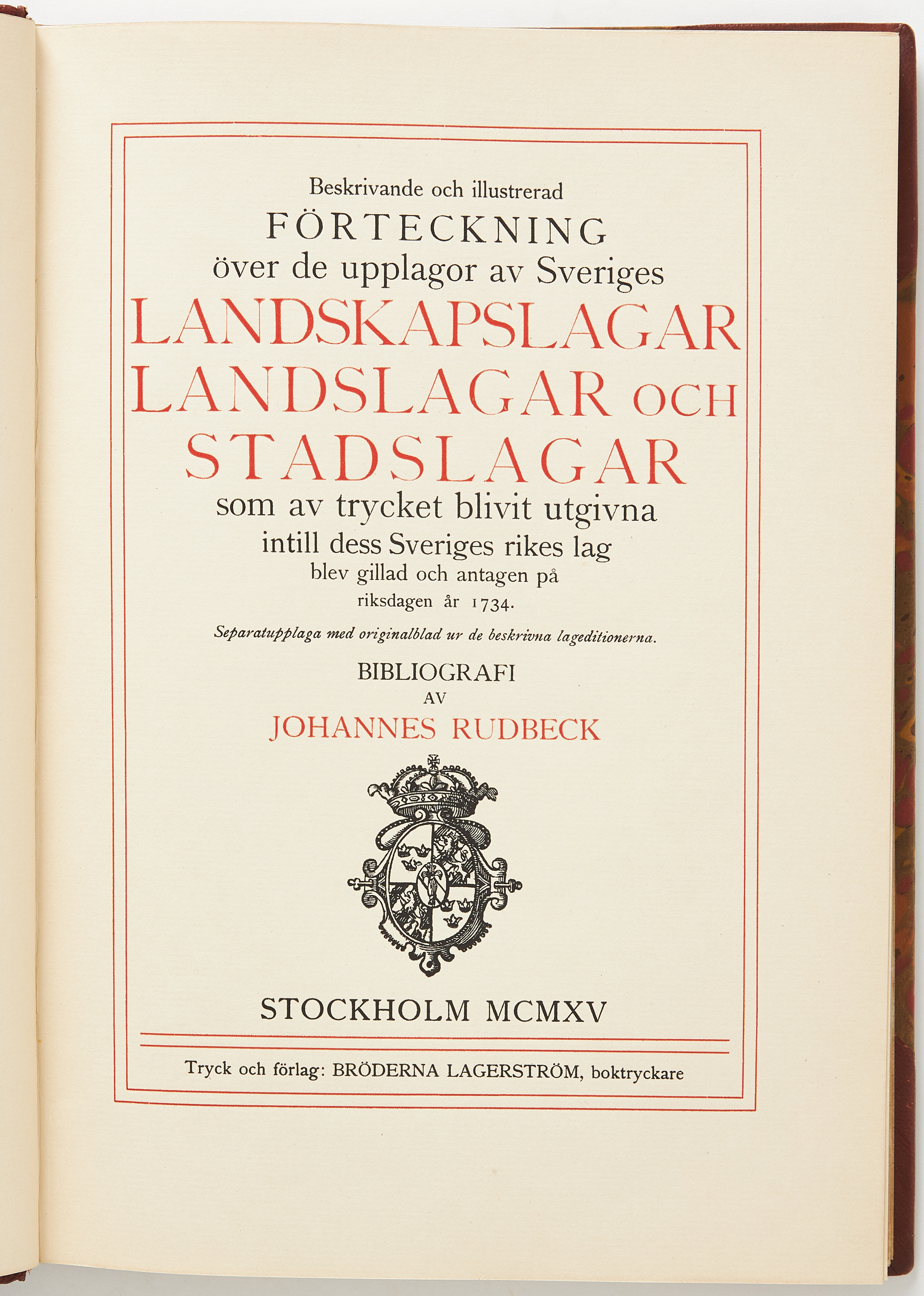BIBLIOFILUPPLAGAN AV RUDBECKS LAGBIBLIOGRAFI 1915.