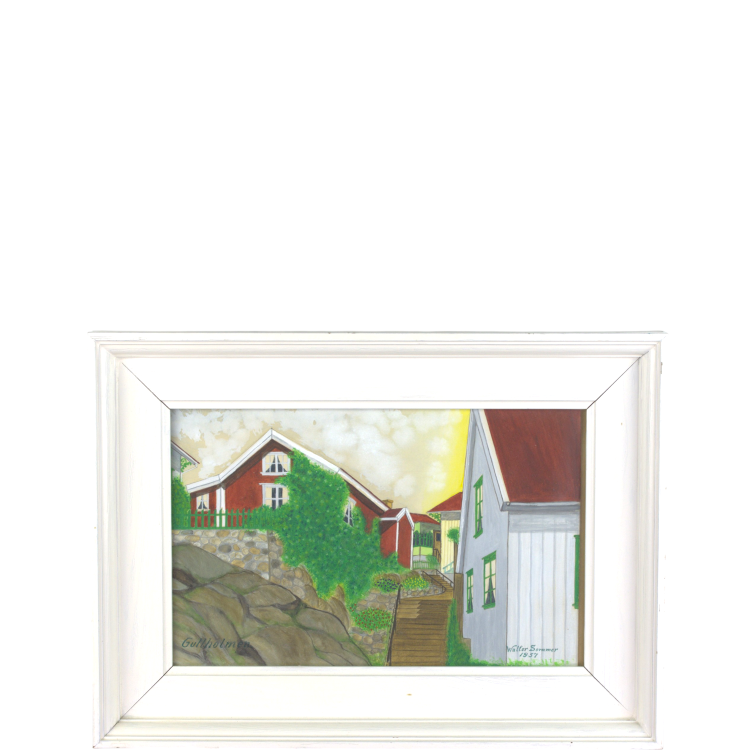 WALTER SOMMER. Blandteknik på papper, "Gullholmen", signerad.