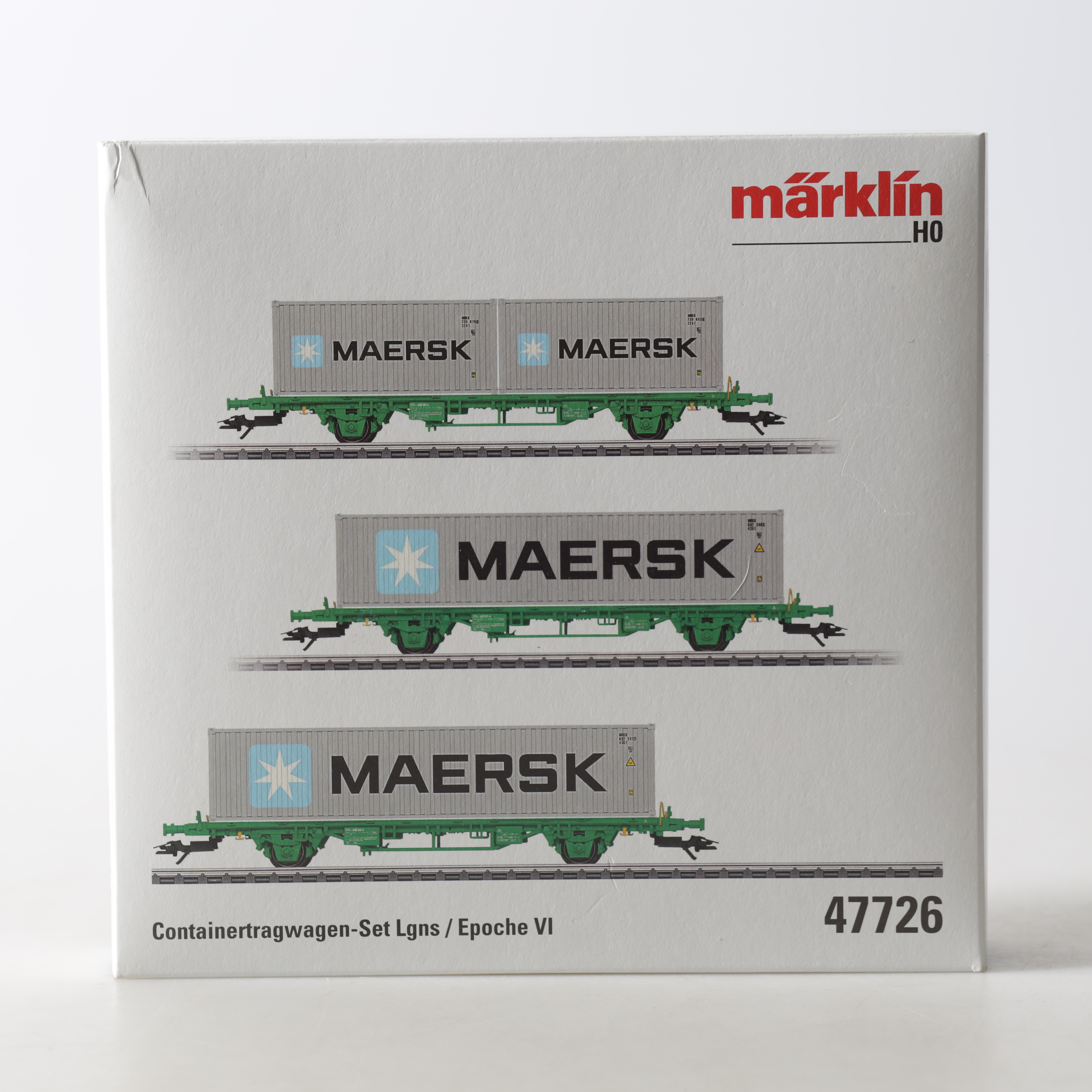 VAGNSATS, 47726, H0, SJ:s containervagnar lastade med Maersk, Märklin.