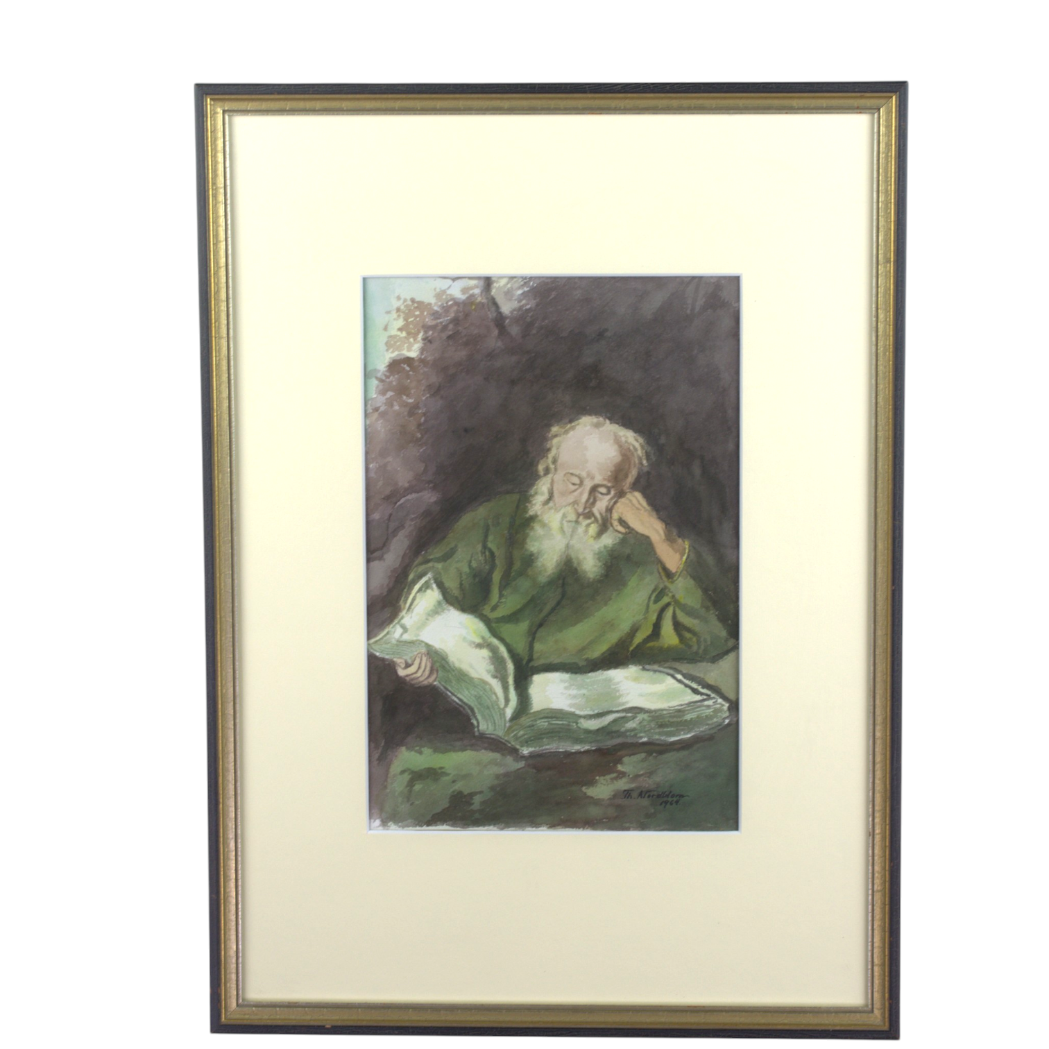 THERESE NORDBLOM. Akvarell, man som läser, signerad, 1964.