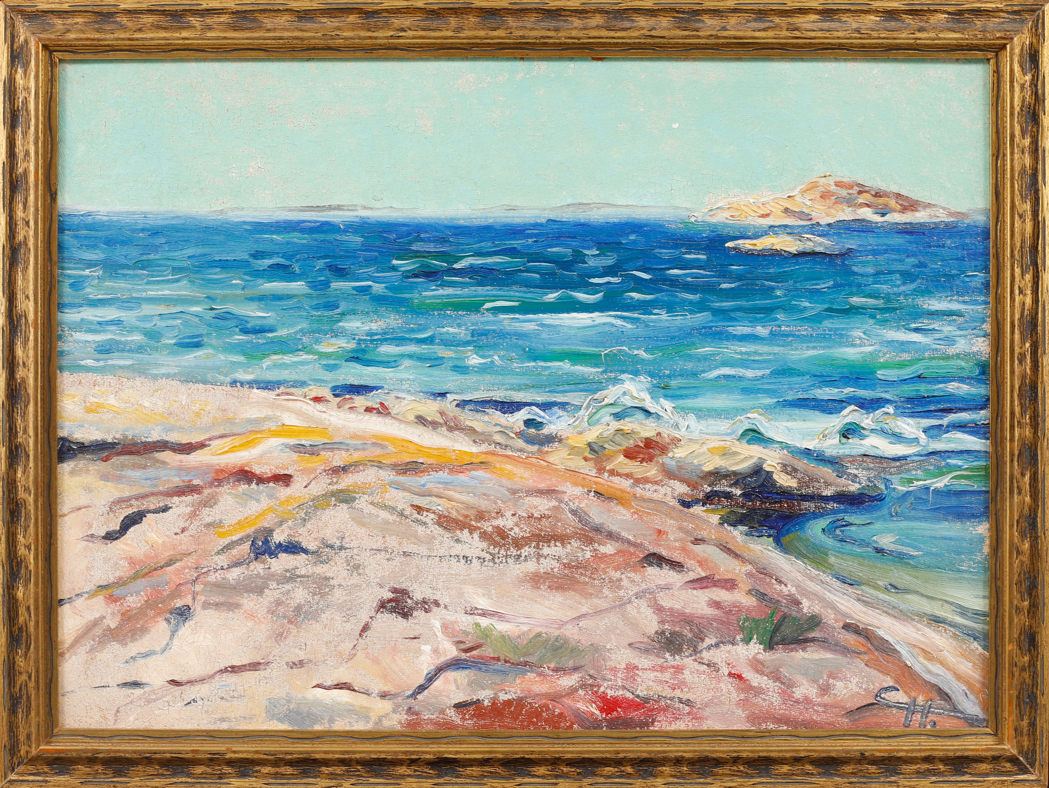 CARSTEN HVISTENDAHL. TILLSKRIVEN. Kustbild, olja på pannå, signerad CH.