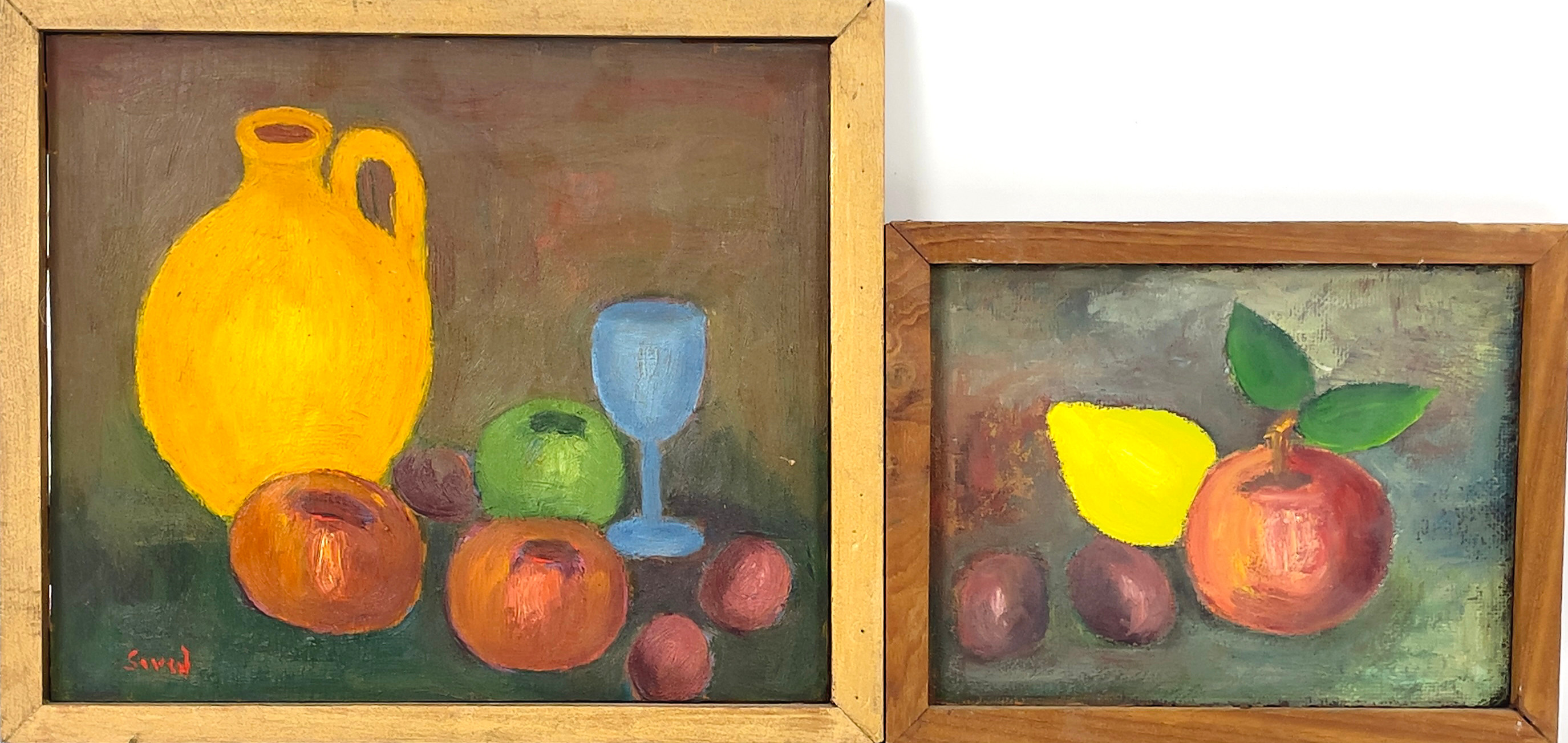 SEVED SALVÉN ( 1903 - 1982), 2 delar, olja på pannå, stilleben av frukt, signerade Seved.