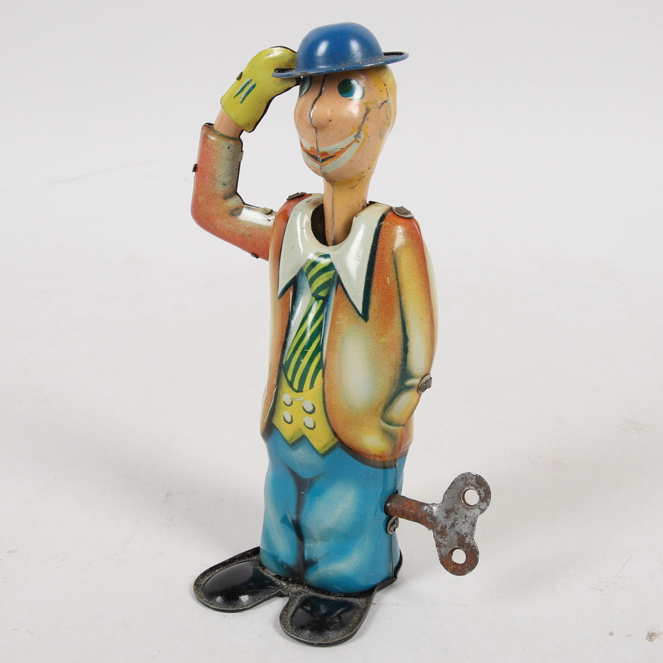 MEKANISK LEKSAK, litograferad plåt, "Clownen Johnny" som lyfter sin hatt, Arnold, Tyskland, 1950/1960-tal.
