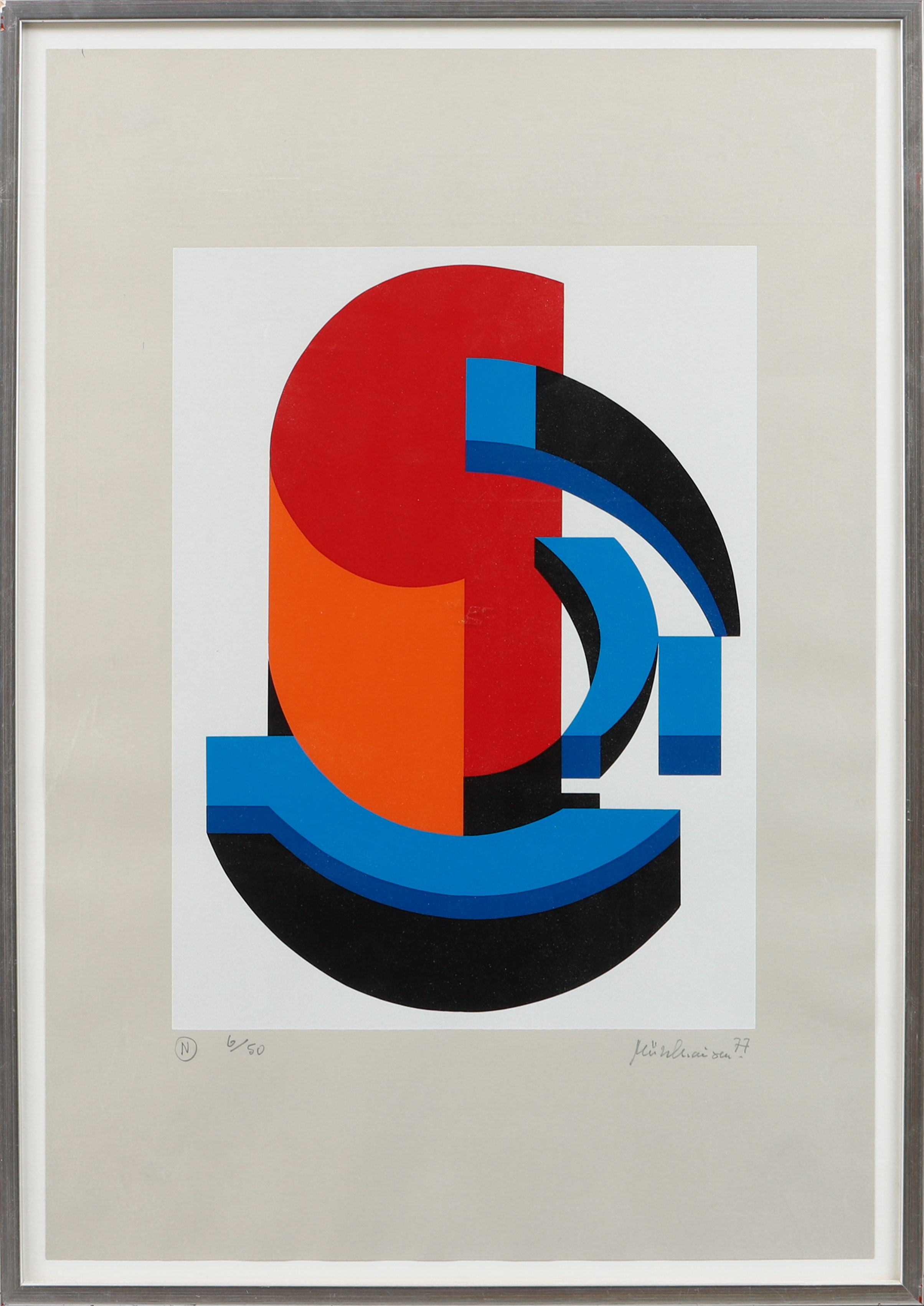 KNUD MUHLHAUSEN. Komposition, färglitografi, signerad och numrerad 6/50.