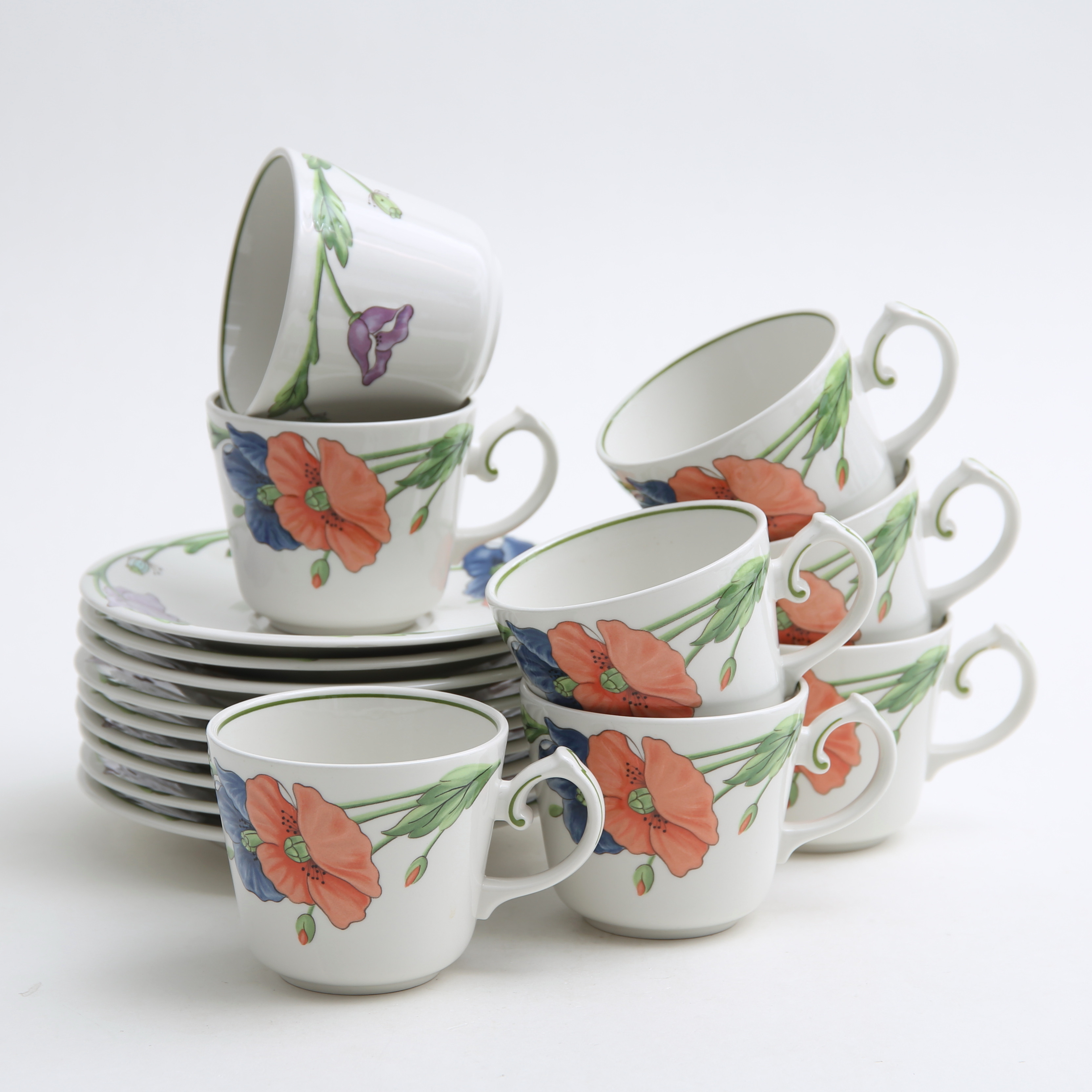 TEKOPPAR, 17 delar, porslin, "Amapola", Villeroy & Boch.