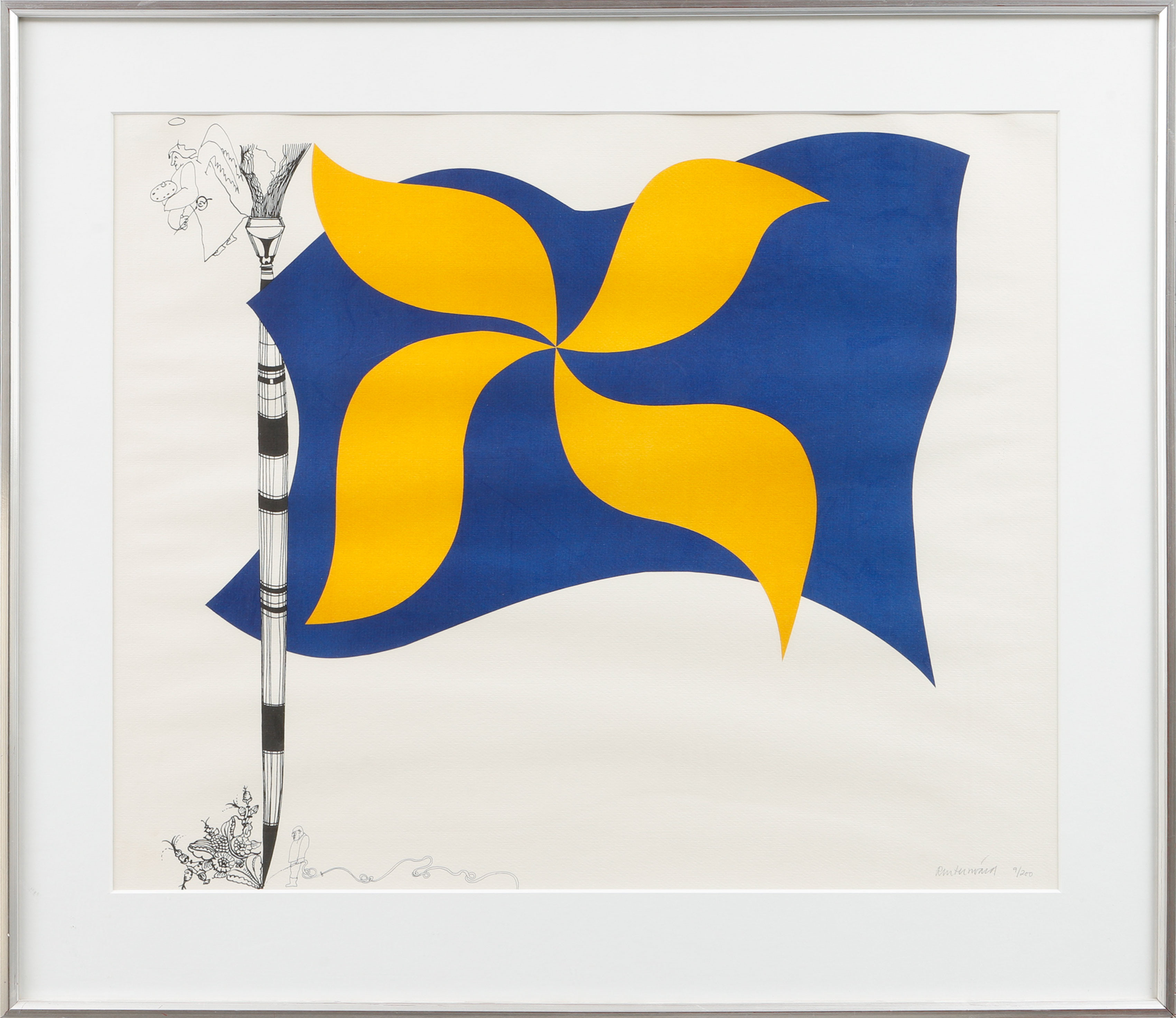 CARL FREDRIK REUTERSWÄRD. Komposition med flagga, färglitografi, signerad och numrerad 9/200.