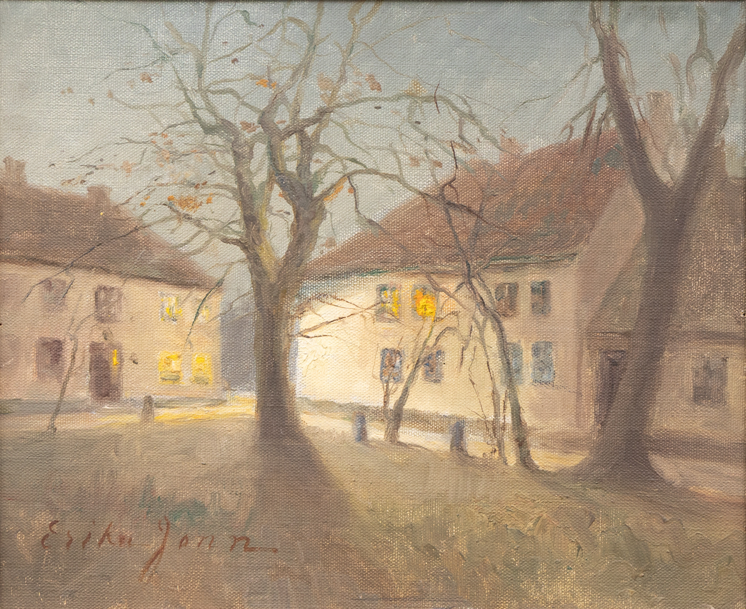 ERIKA JONN (1865-1931). Linnéplatsen, Lund, olja på duk, signerad.