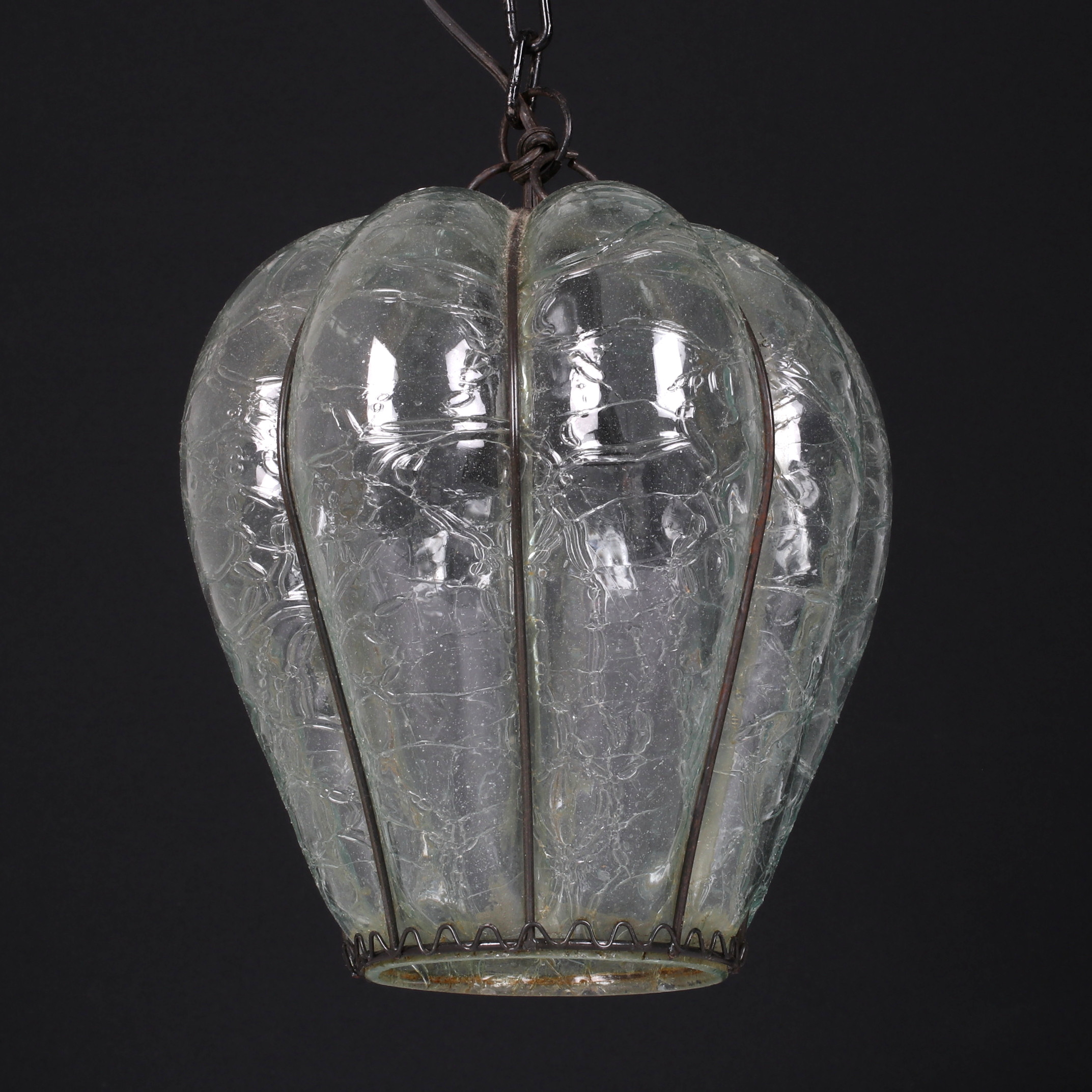 TAKLAMPA, smide och glas, 1900-tal.