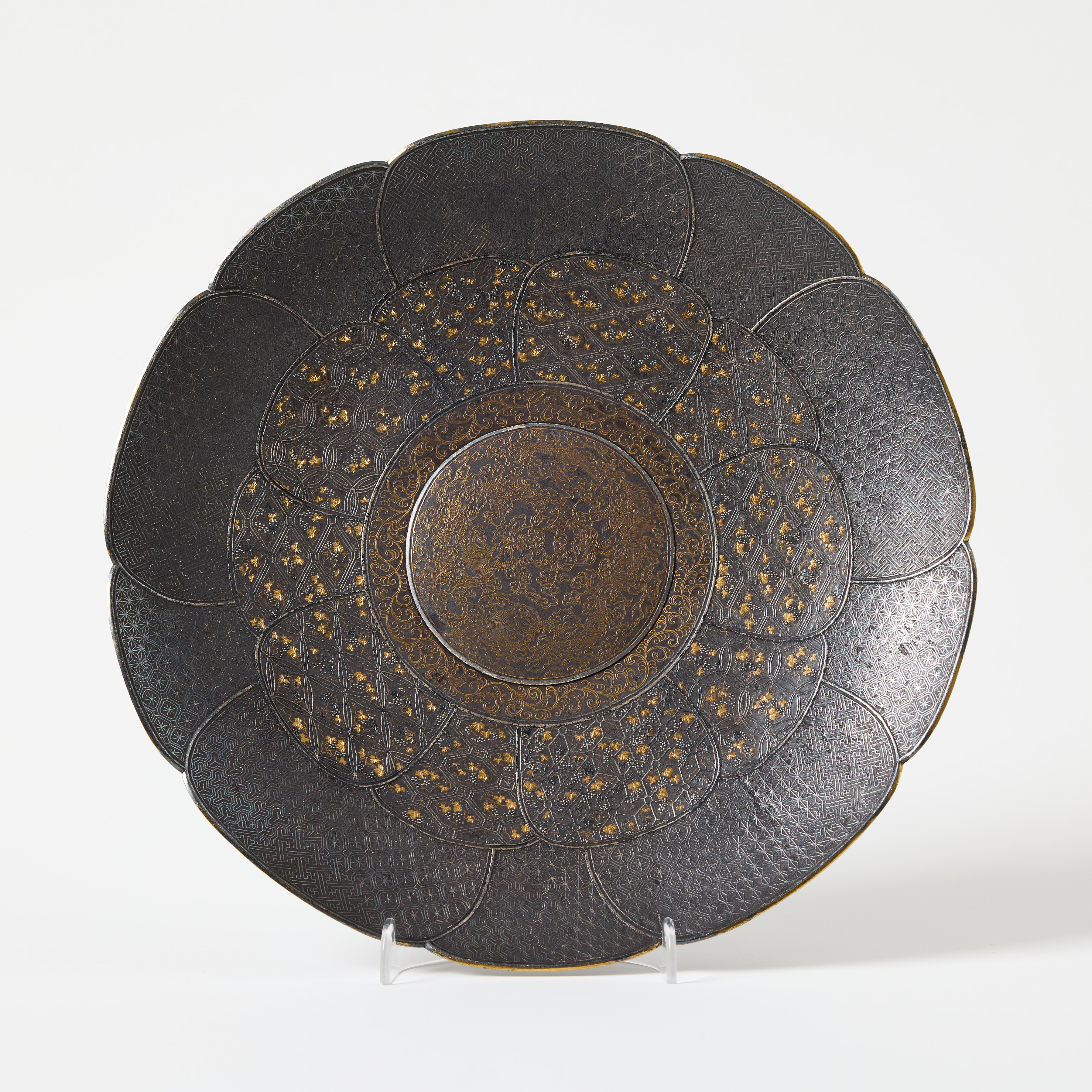 A Japanese Inlaid Iron Flower-Form Dish.