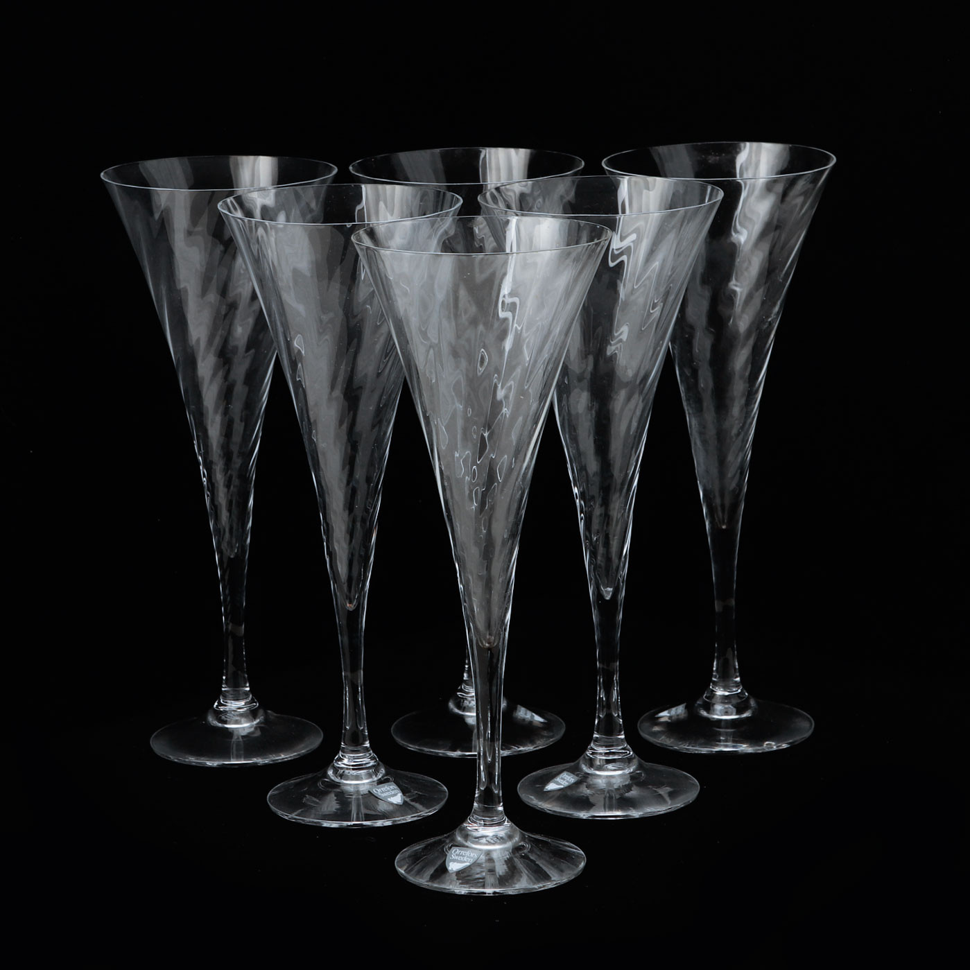 GUNNAR CYRÉN. Champagnestrutar, 6 stycken, "Helena", Orrefors.