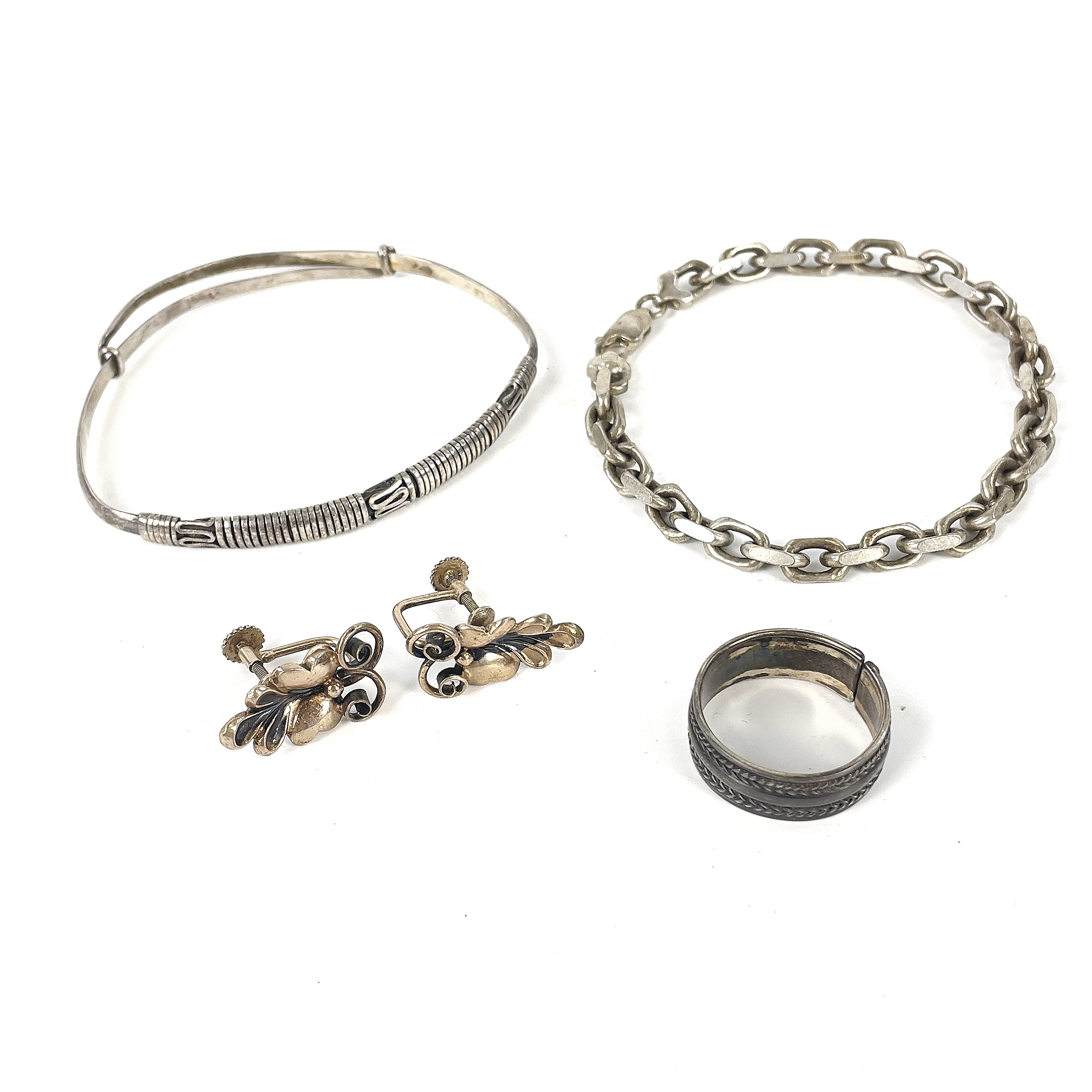 SMYCKEN, silver, 4 delar, armband, örhängen, ring.