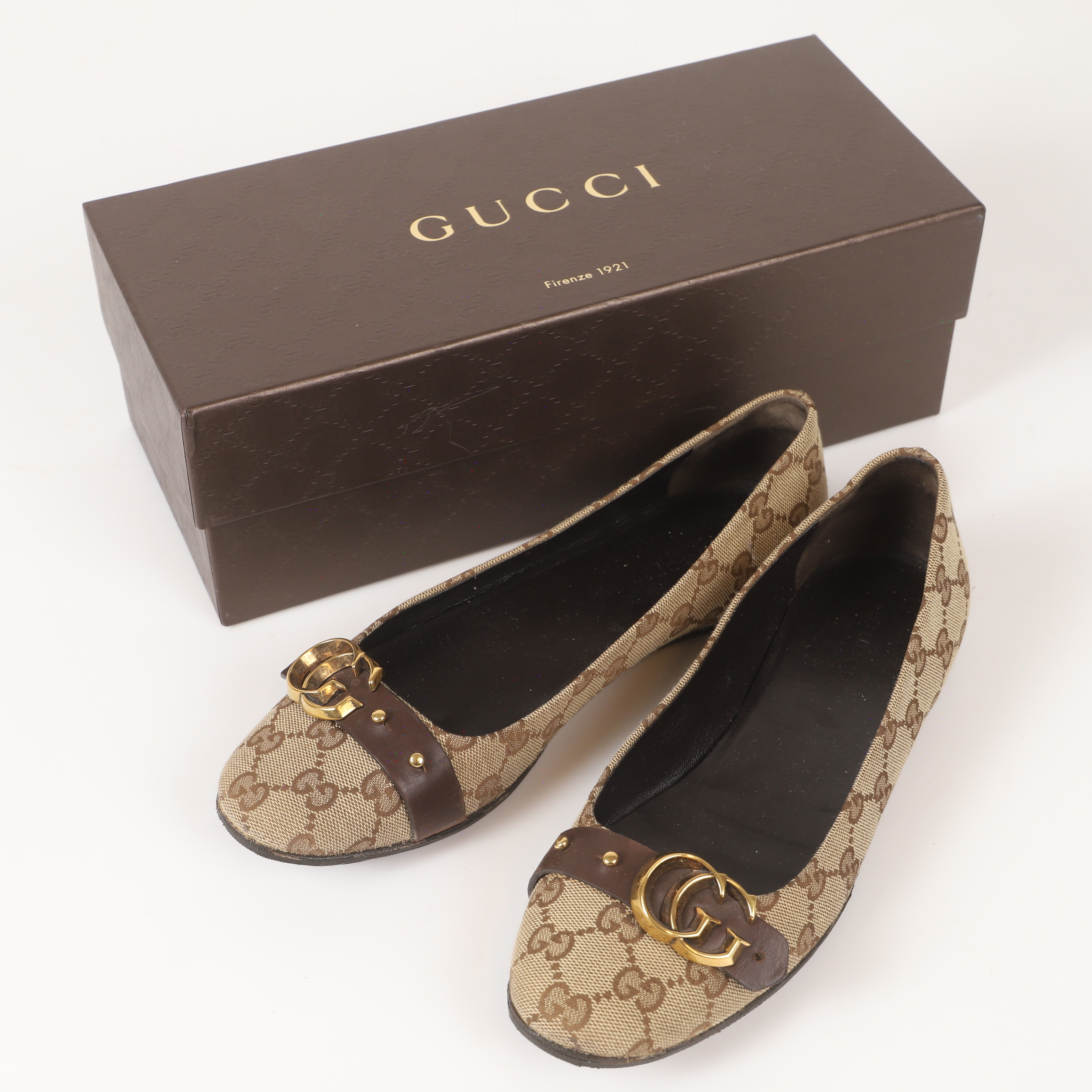 BALLERINASKOR, "Lifford", canvas med monogrammönster, Gucci.