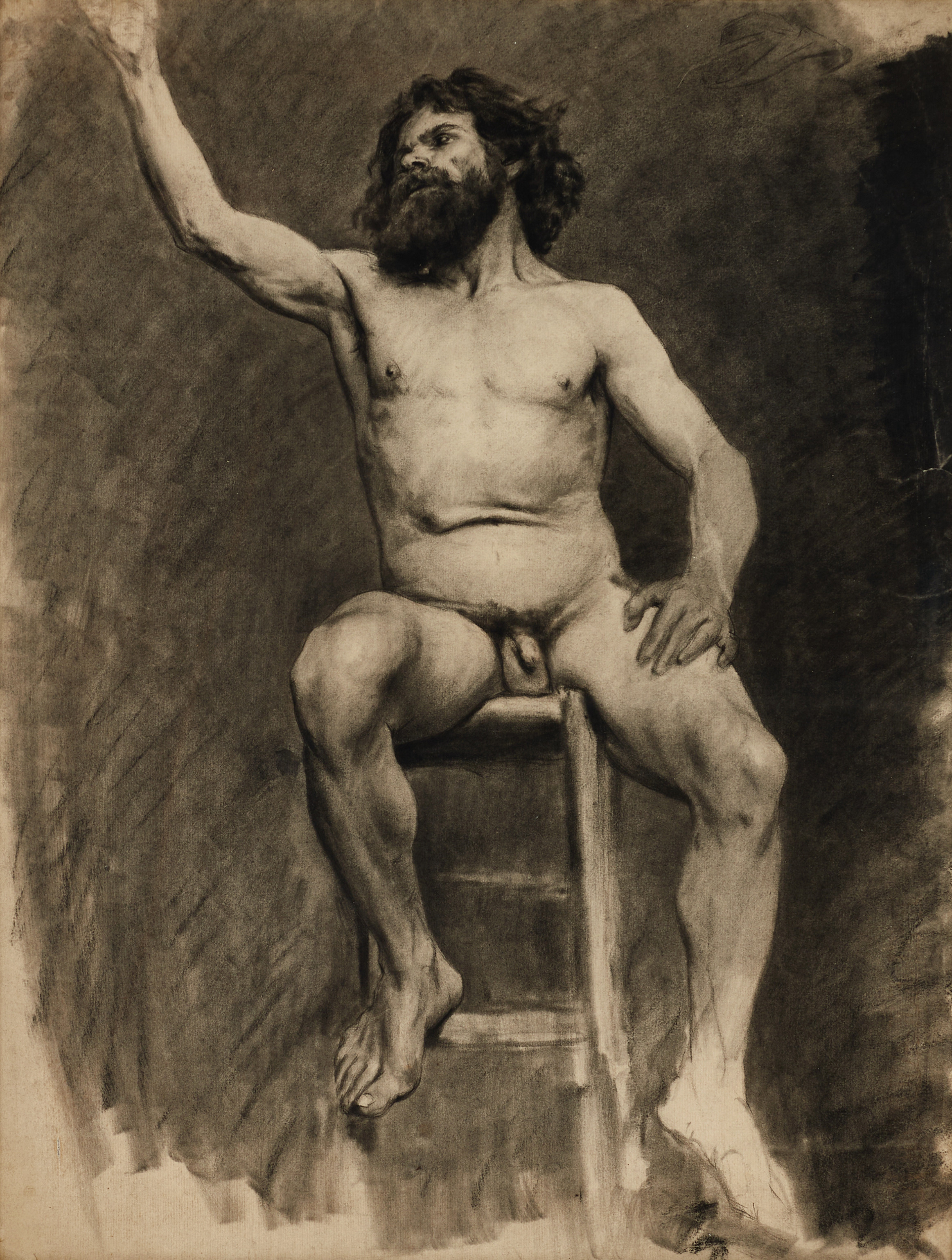 AKADEMISTUDIE, Atlet, 1800-talets senare del kolteckning på vattenstämplat Michallet-papper.