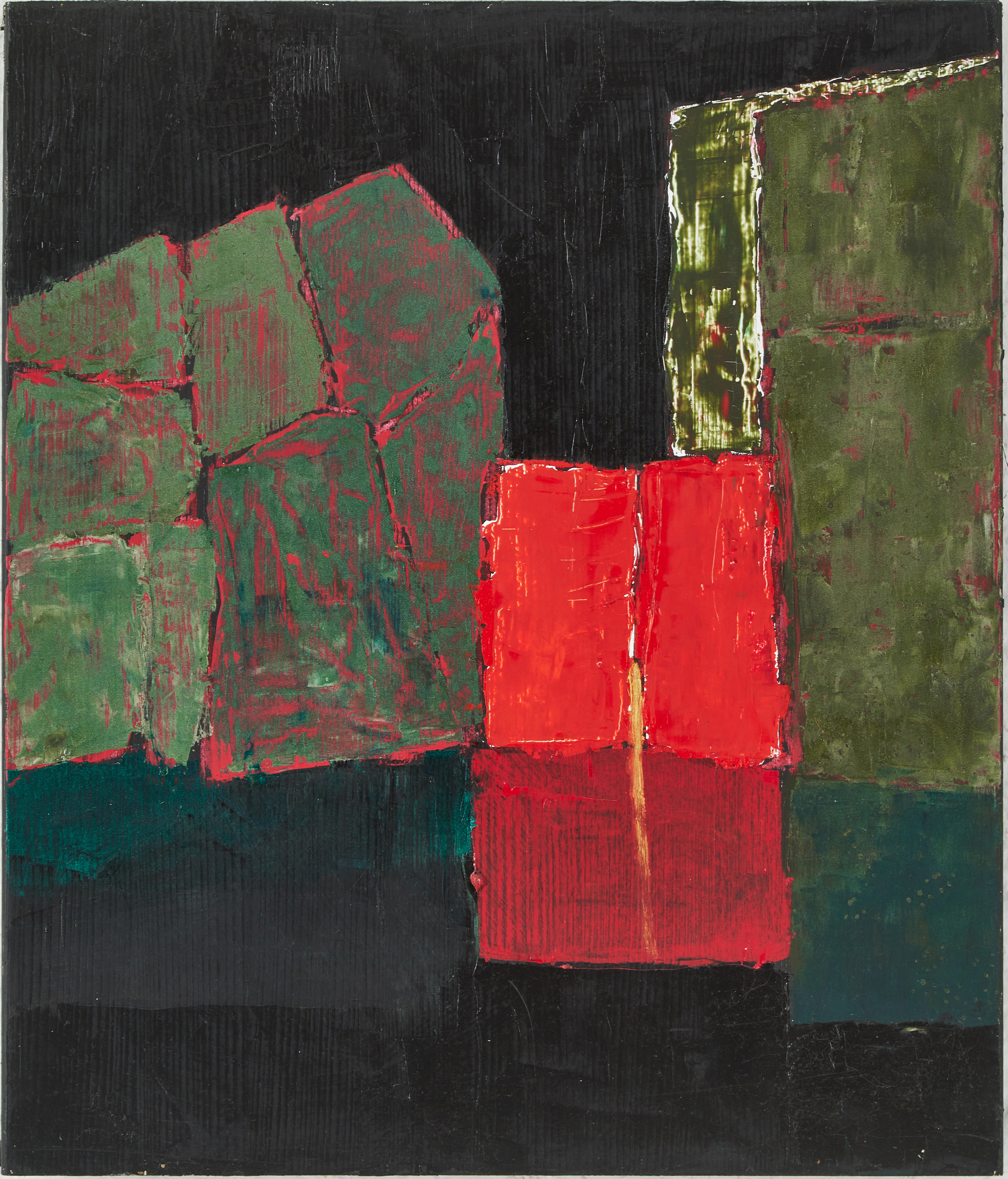 ARNE PERSSON (1948-2026). "Röd Port", blandteknik på träpannå, signerad á tergo, -02.