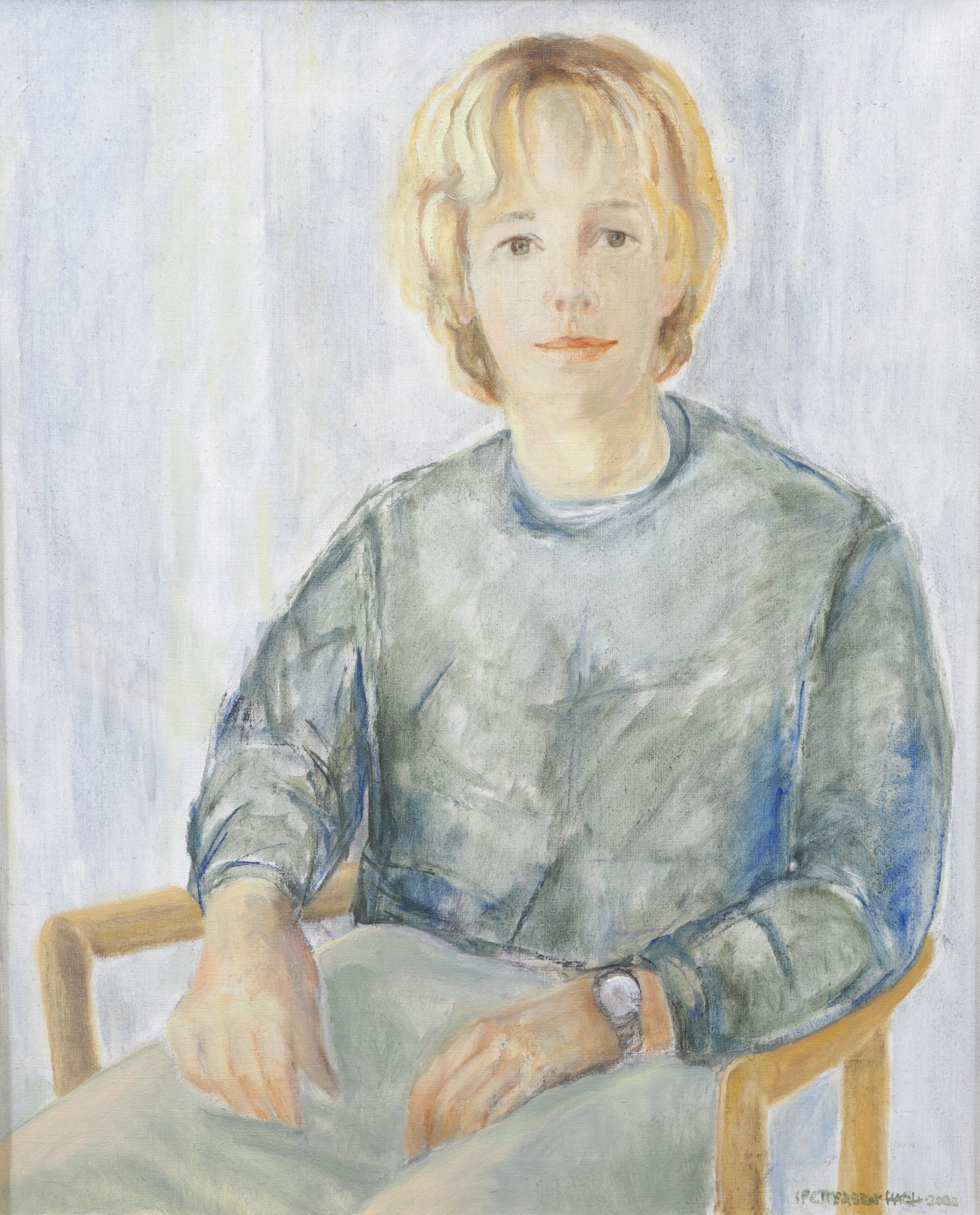 INGJERD PETTERSEN HAGH. Kvinnoporträtt, olja på duk, signerat och daterat 2002.